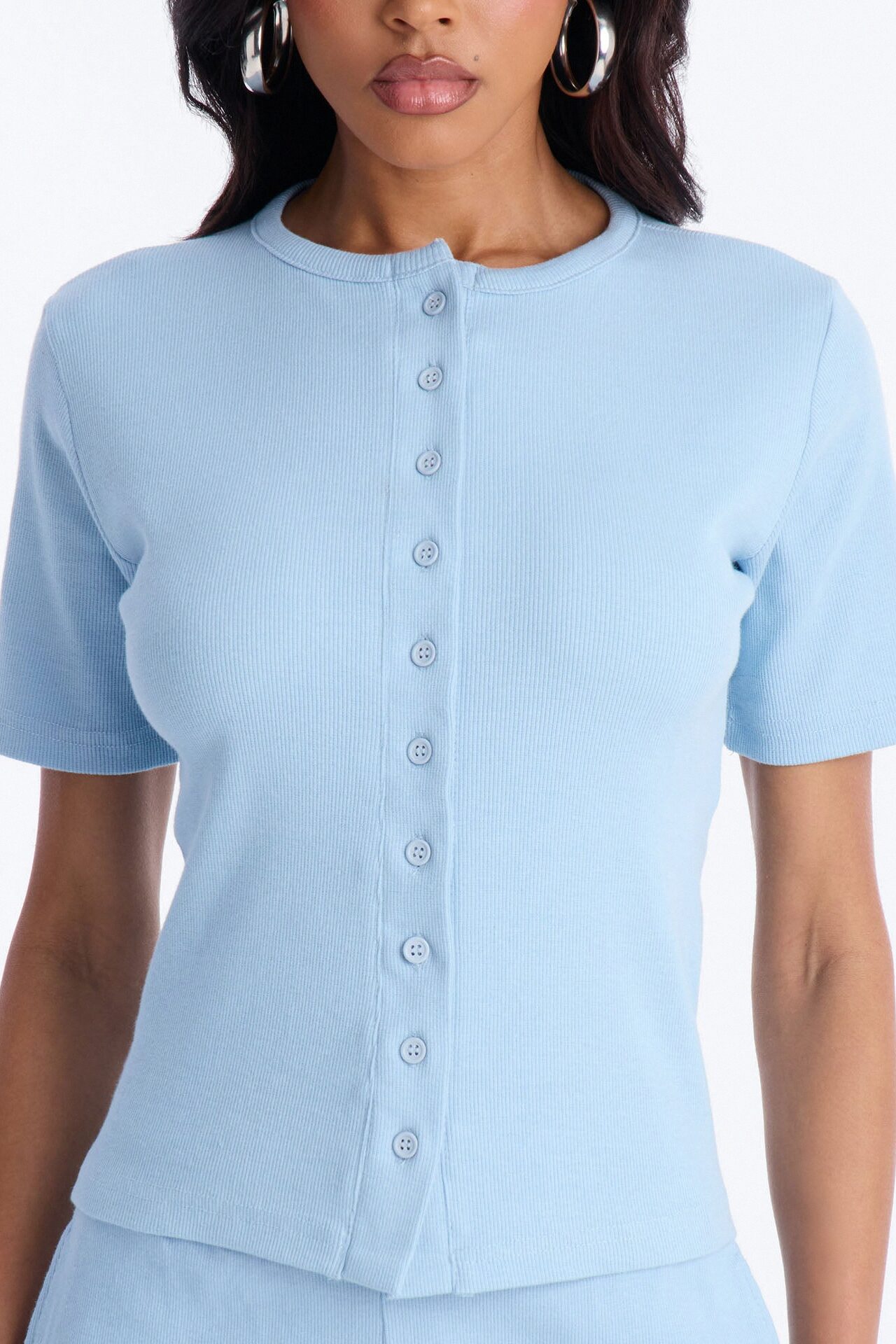 Hailey Ribbed Short Set - Light Blue