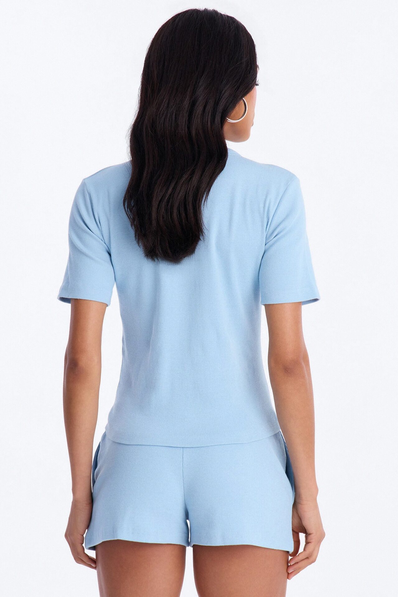 Hailey Ribbed Short Set - Light Blue