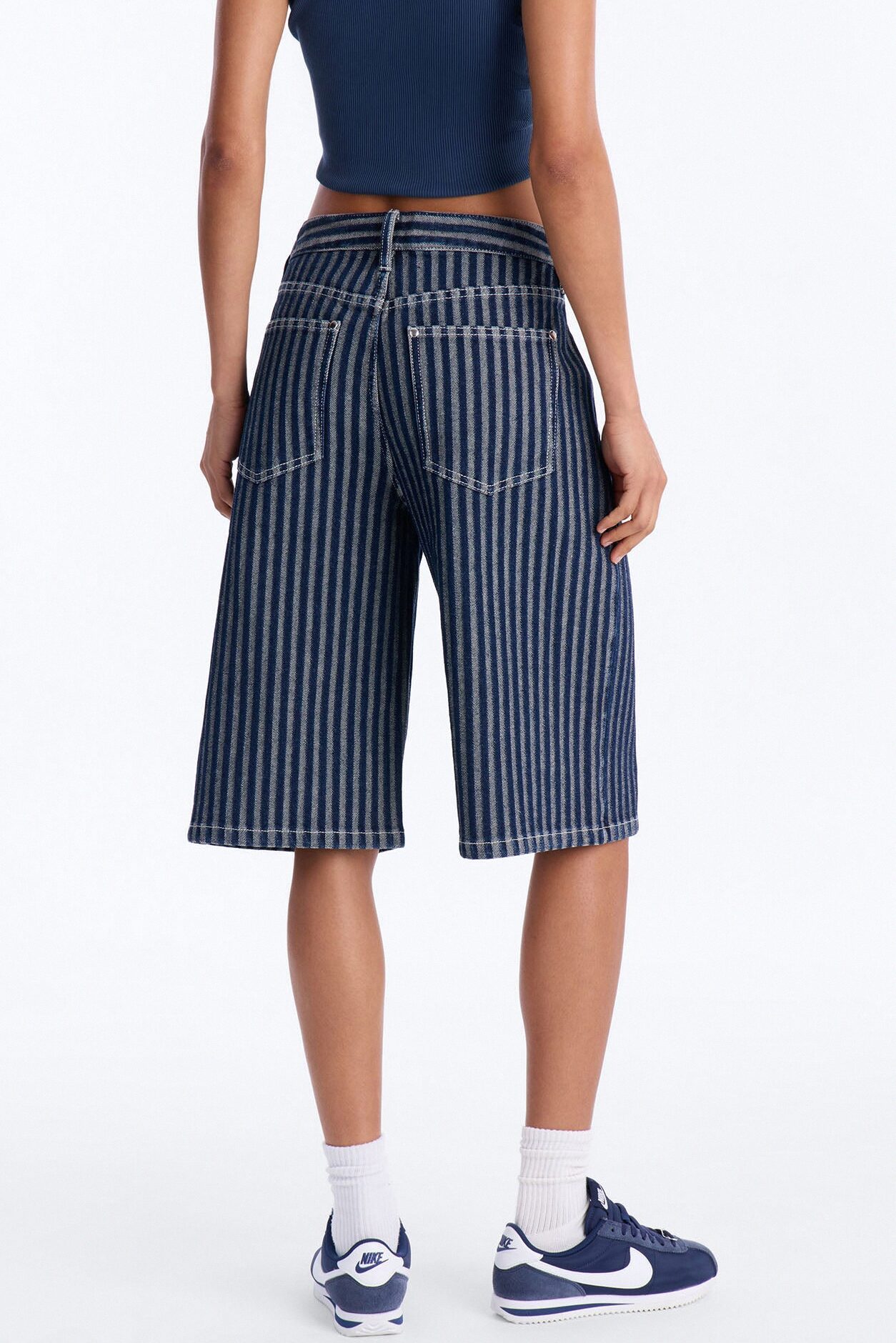 Grand Finish Striped Denim Jorts - Dark Wash