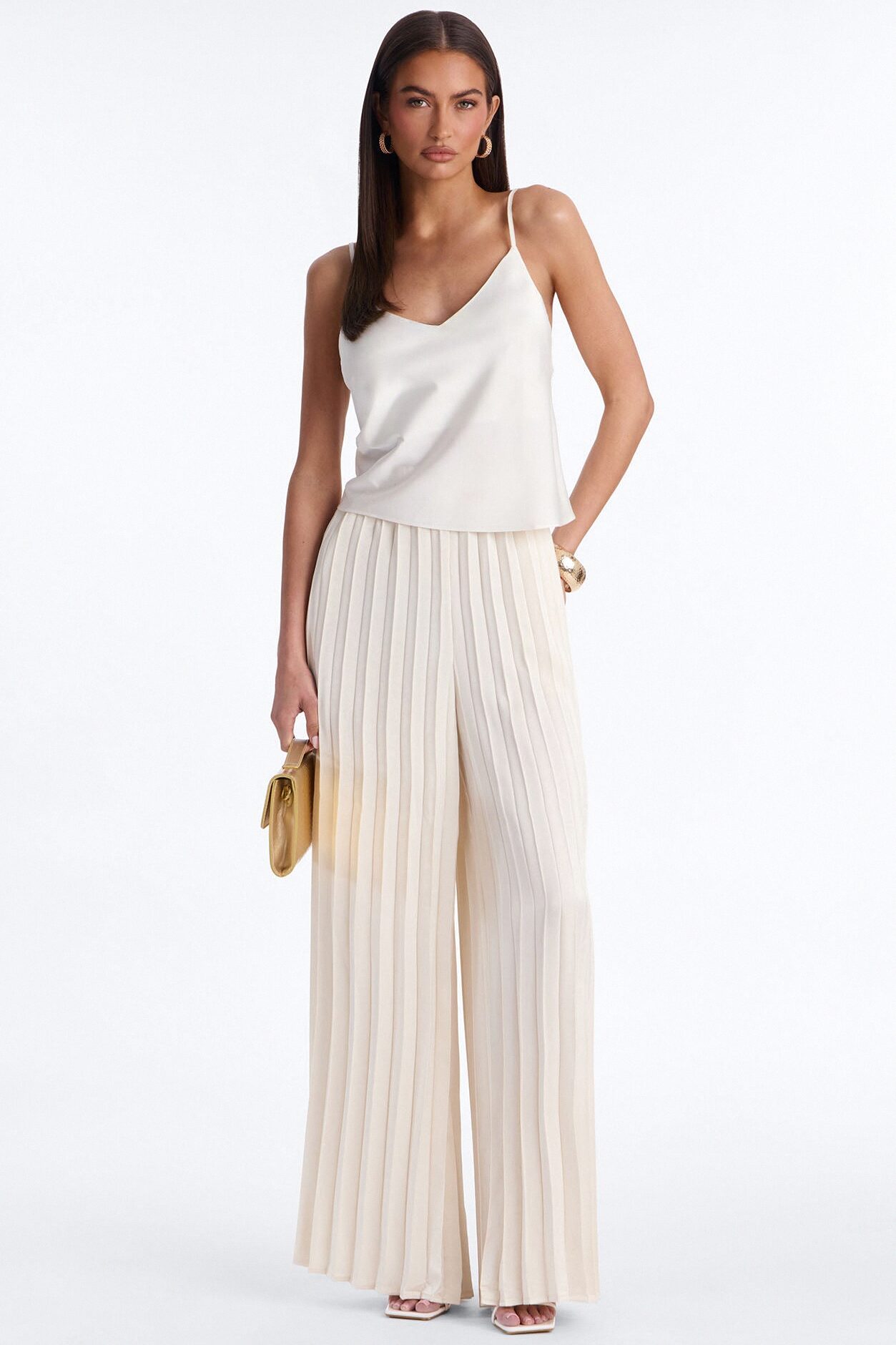 Let's Go Babe Satin Wide Leg Pant 32 - Ivory