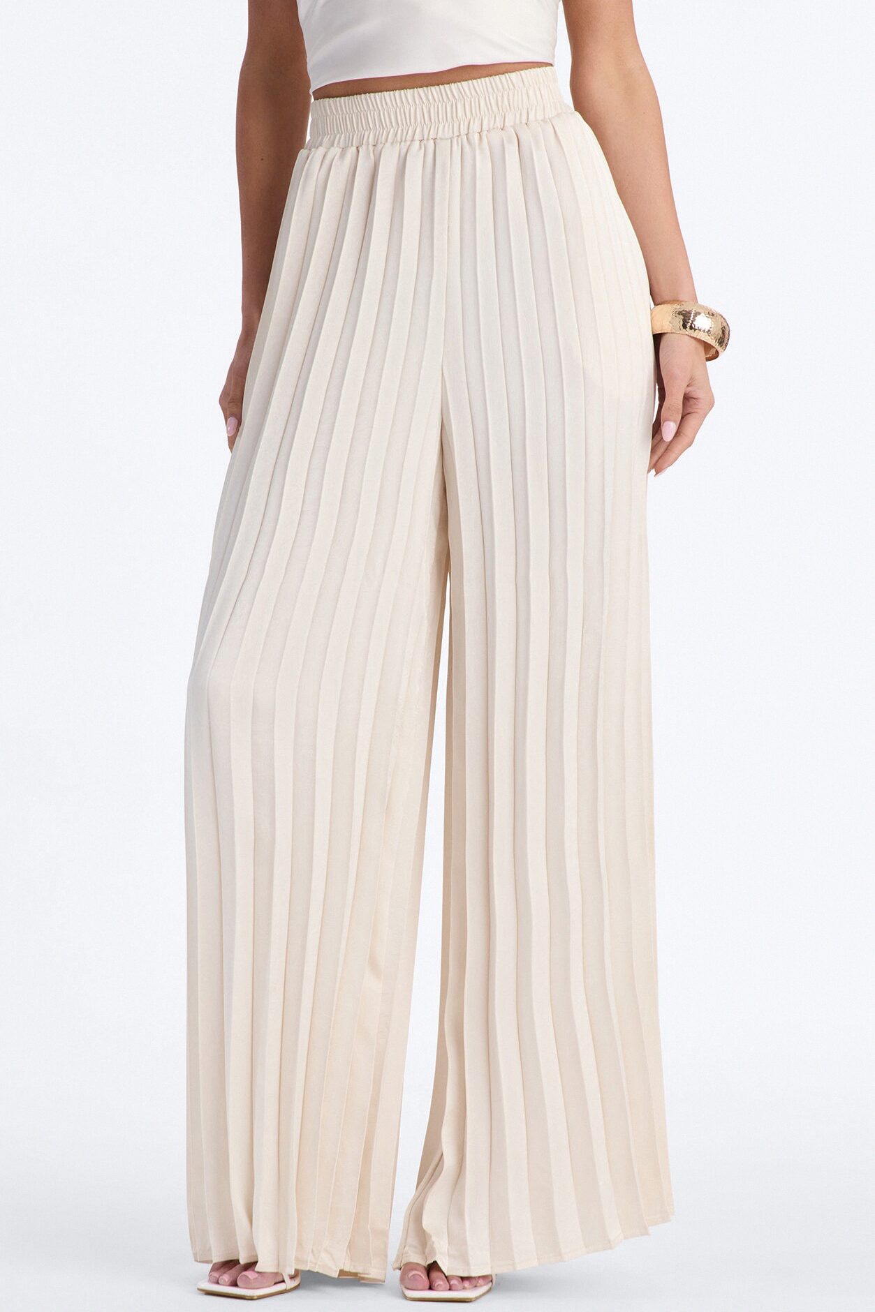 Let's Go Babe Satin Wide Leg Pant 32 - Ivory