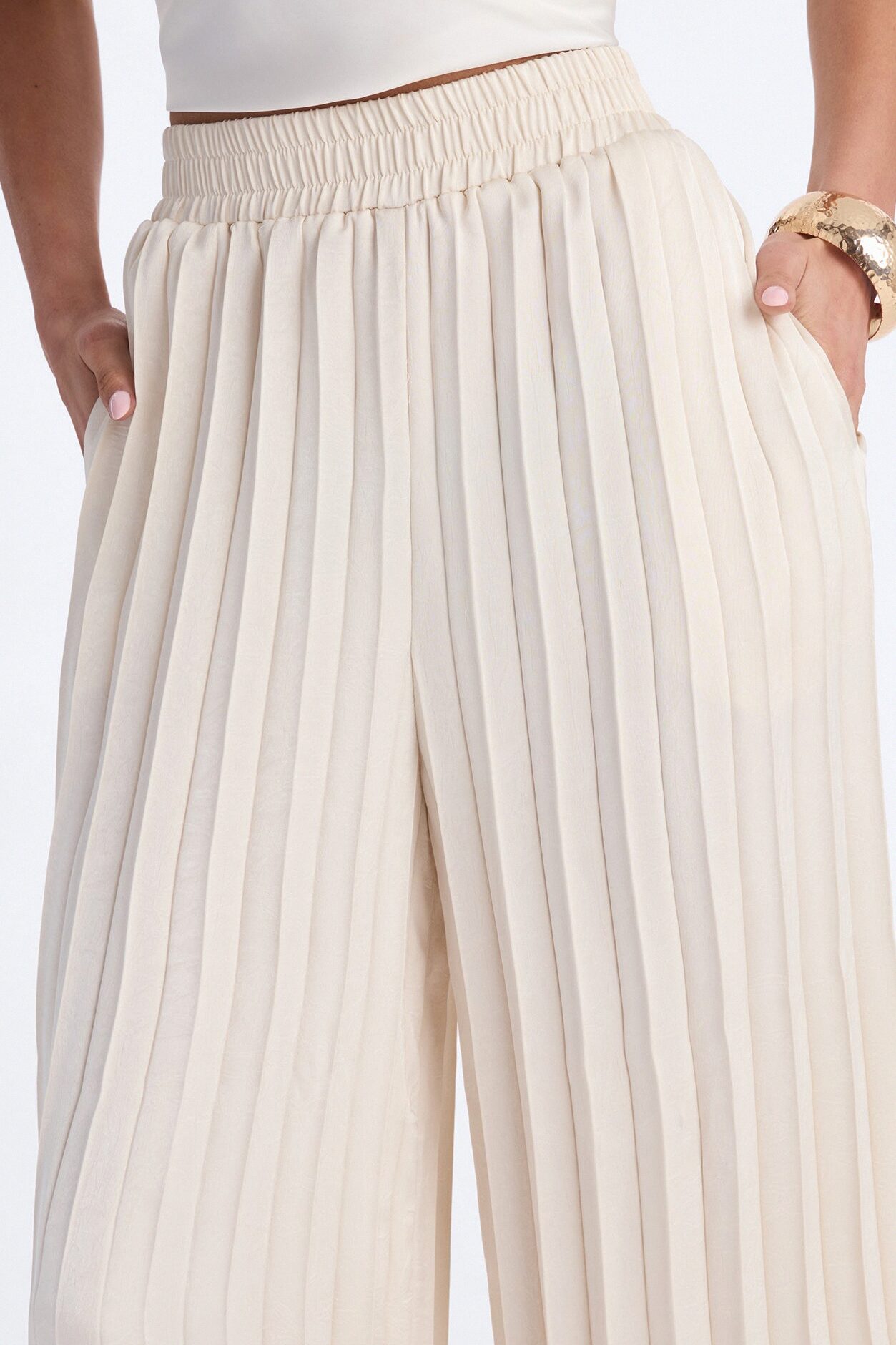 Let's Go Babe Satin Wide Leg Pant 32 - Ivory