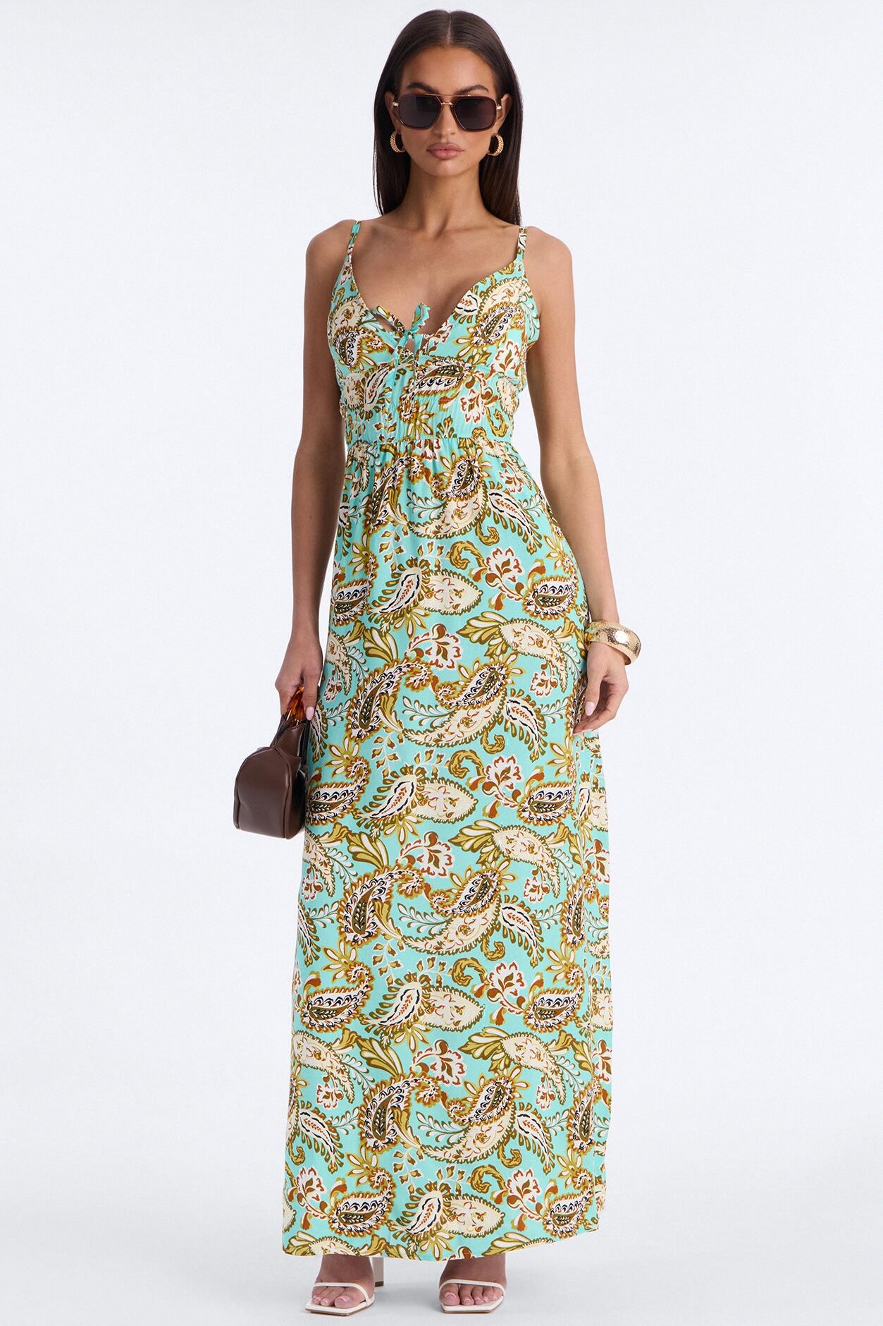 Posie Printed Flowy Maxi Dress - Aqua/Combo