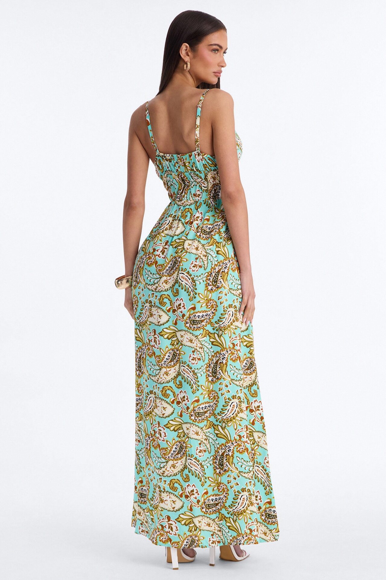 Posie Printed Flowy Maxi Dress - Aqua/Combo