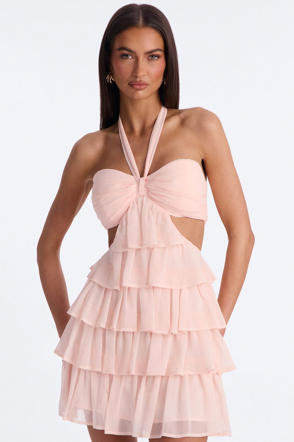 Taryn Ruffle Chiffon Mini Dress - Blush