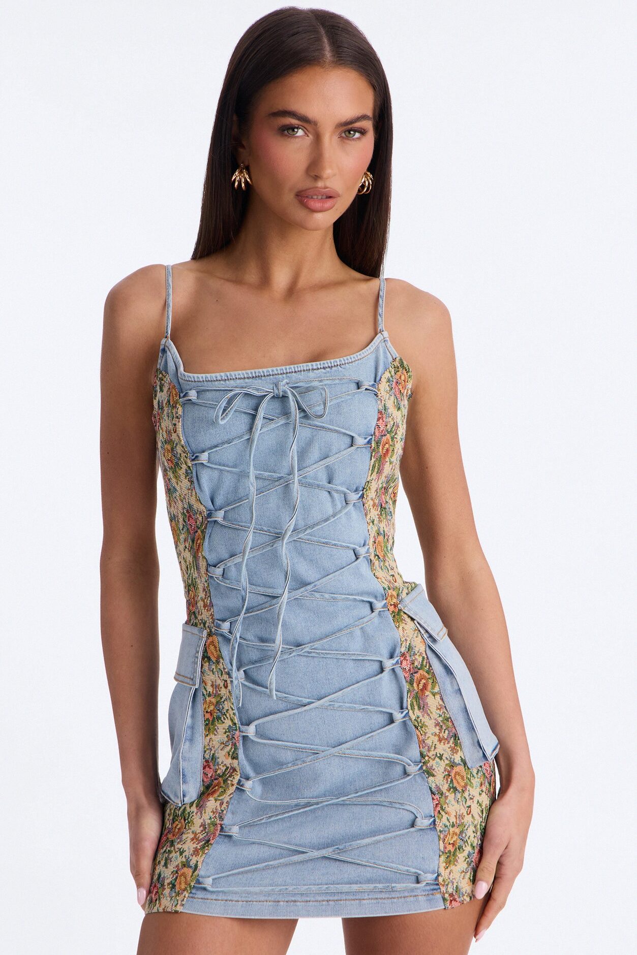 Belle Floral Stretch Denim Mini Dress - Denim