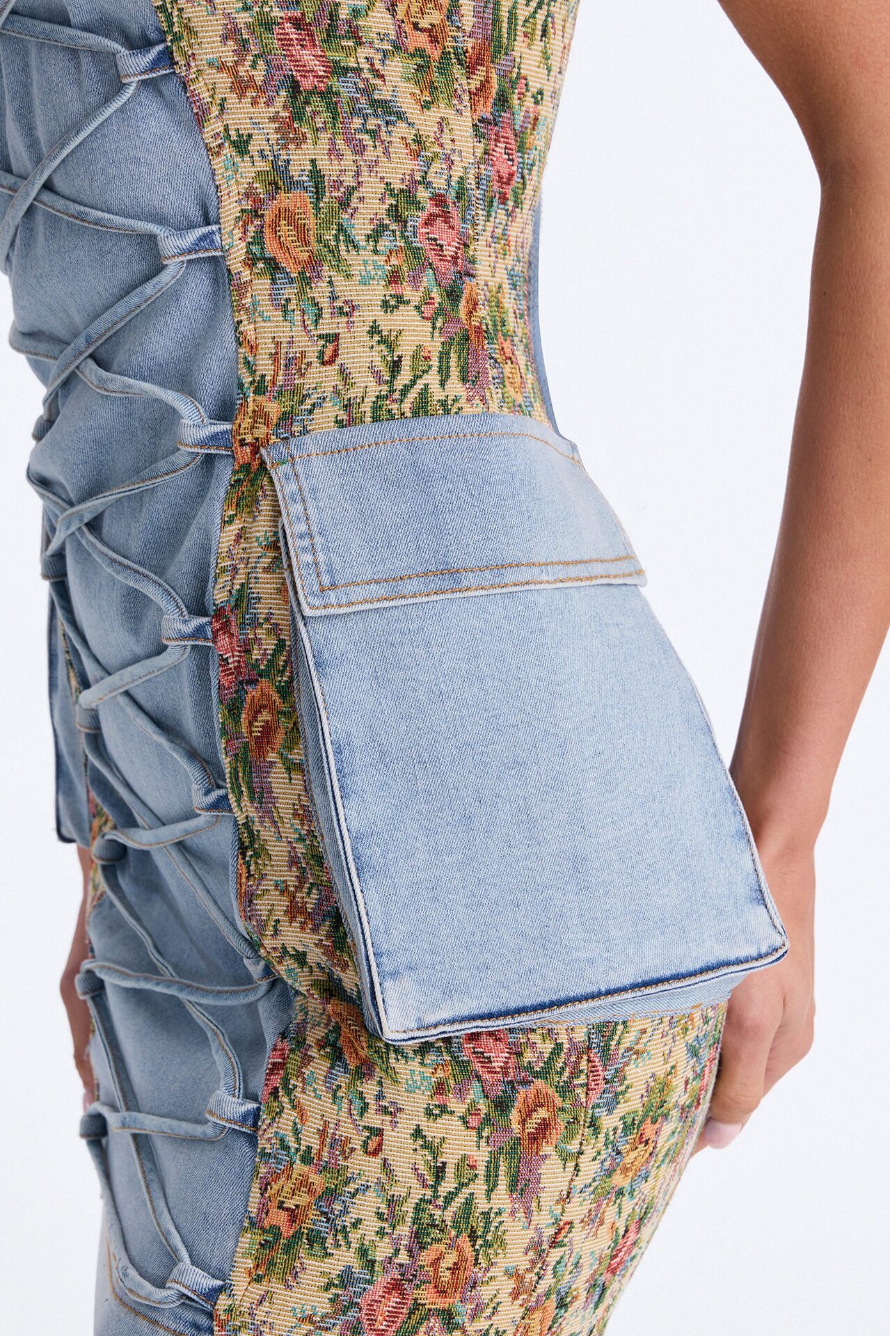 Belle Floral Stretch Denim Mini Dress - Denim