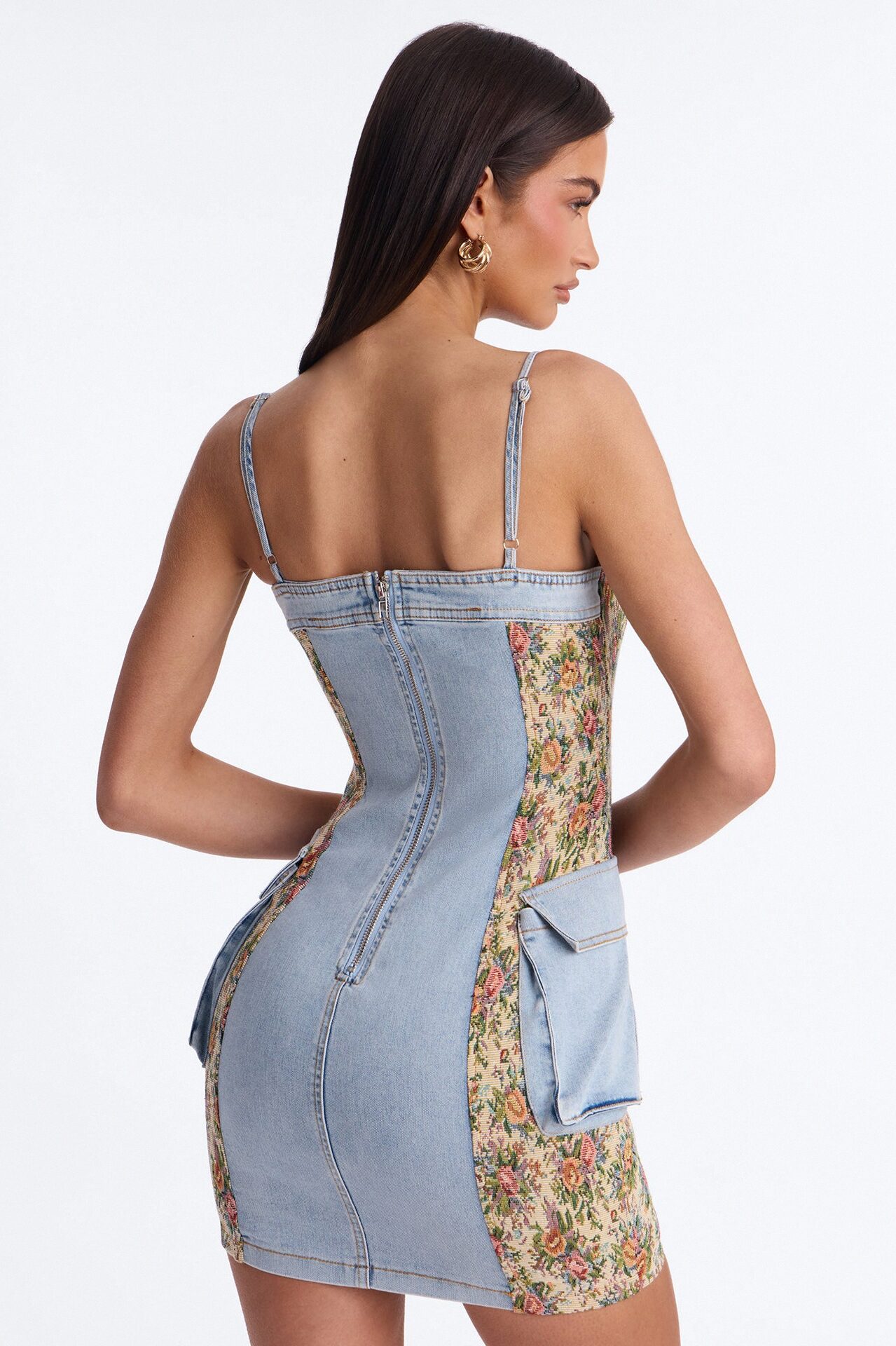 Belle Floral Stretch Denim Mini Dress - Denim