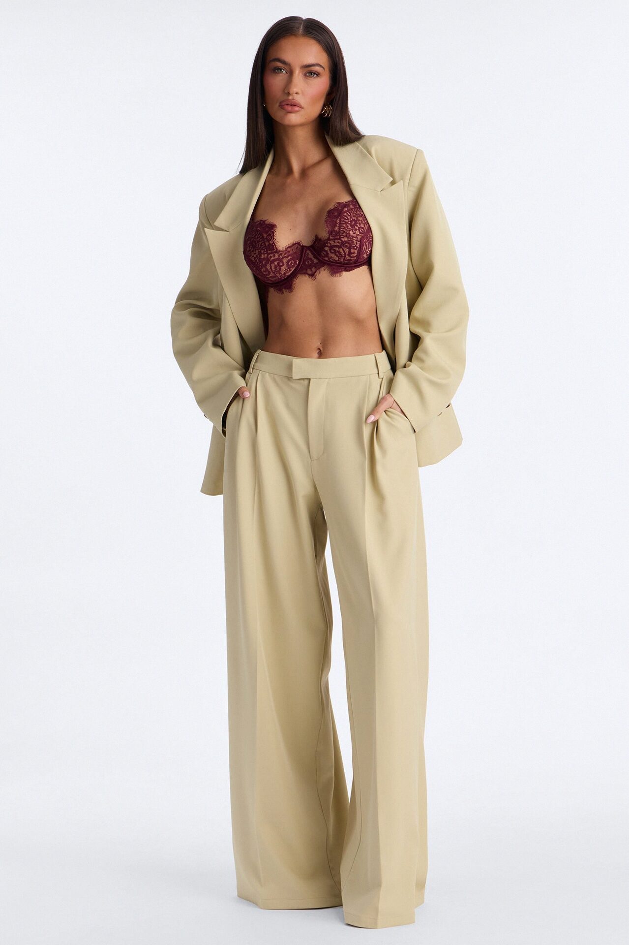 Indy High Rise Wide Leg Trouser Pant - Sage