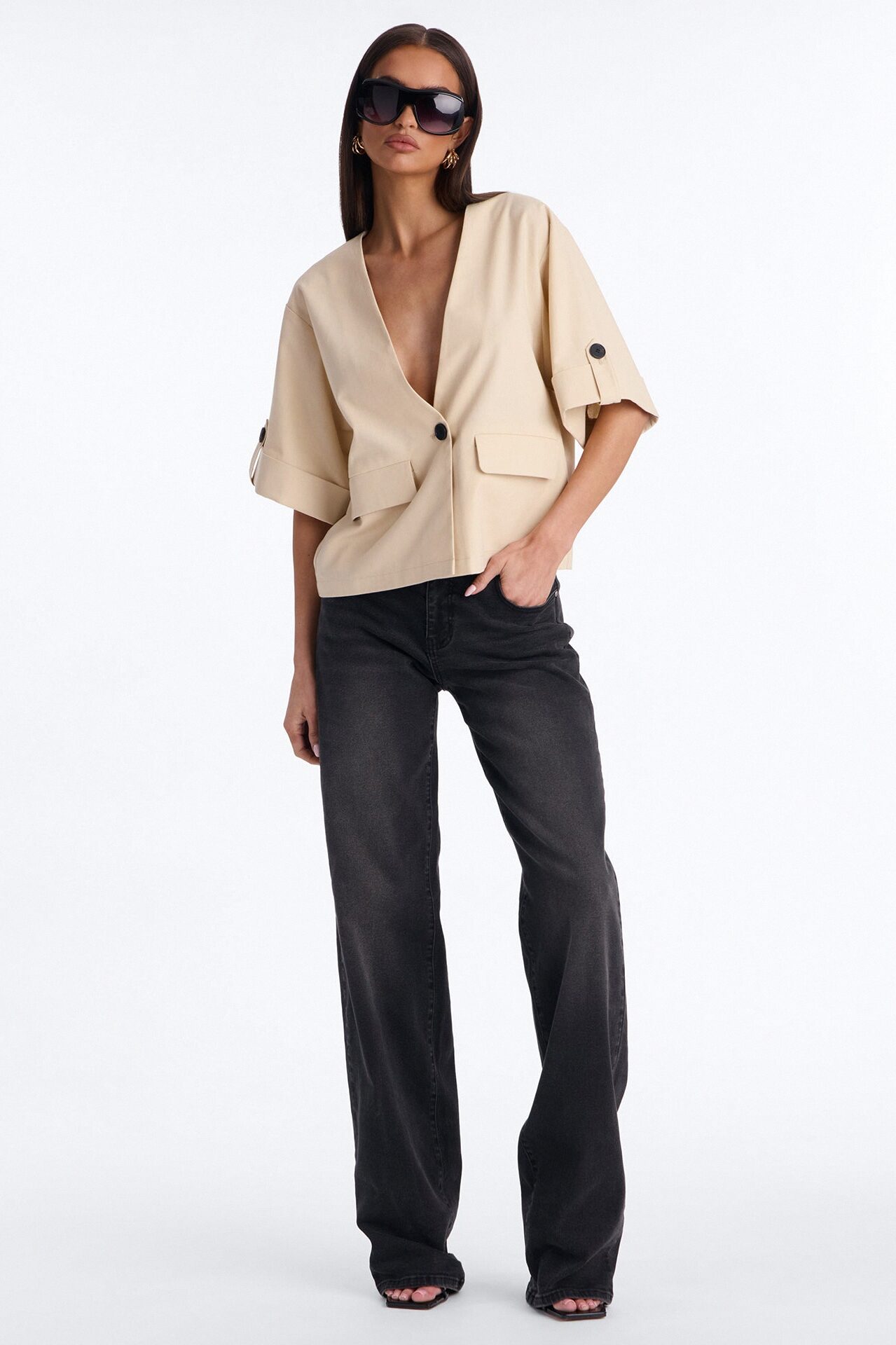 Ready When You Are Cuffed Linen Top - Beige