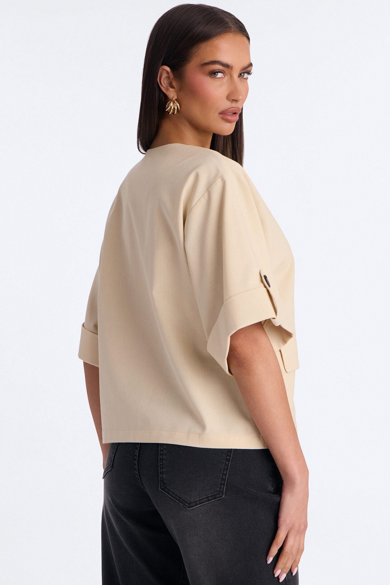 Ready When You Are Cuffed Linen Top - Beige