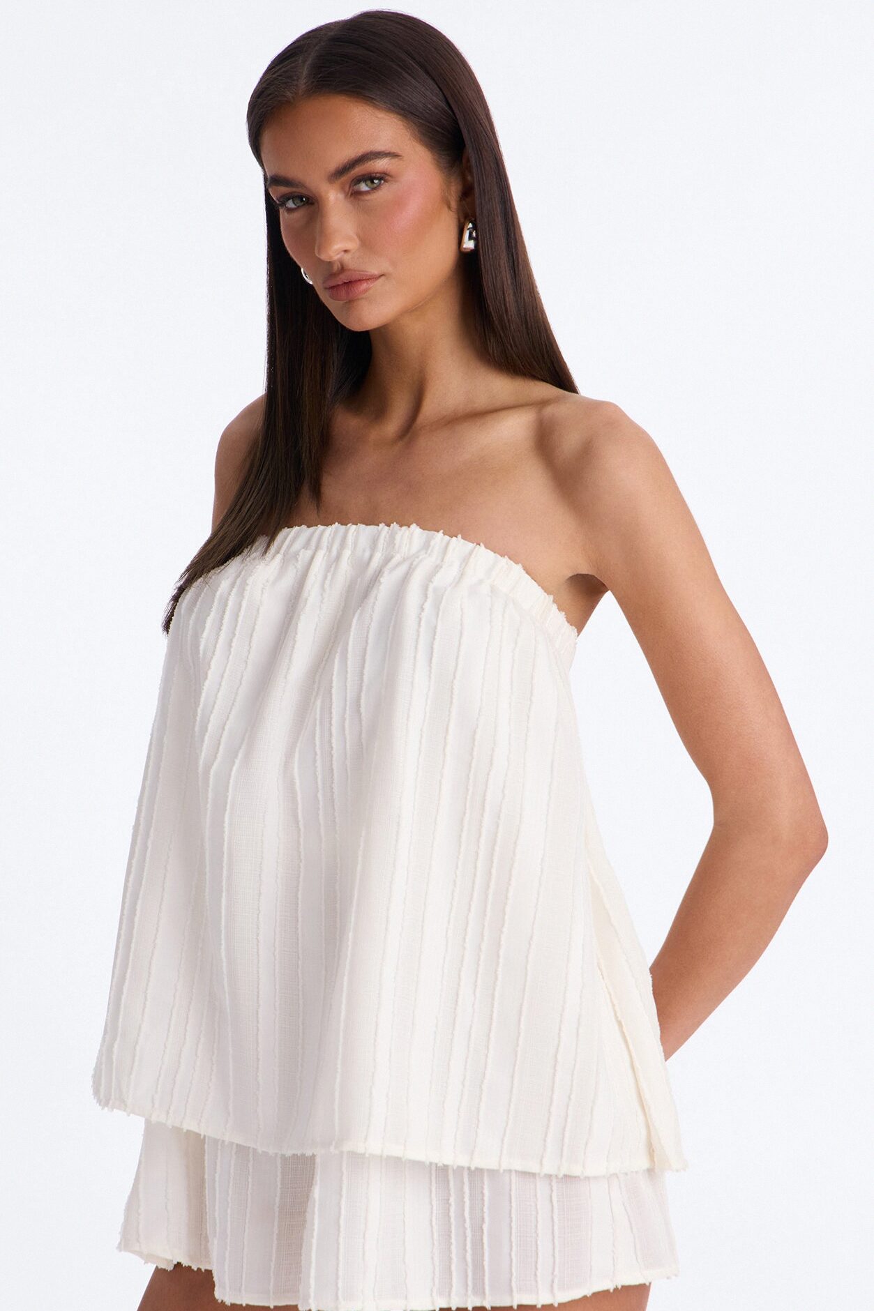 Kayley Strapless Tiered Romper - White