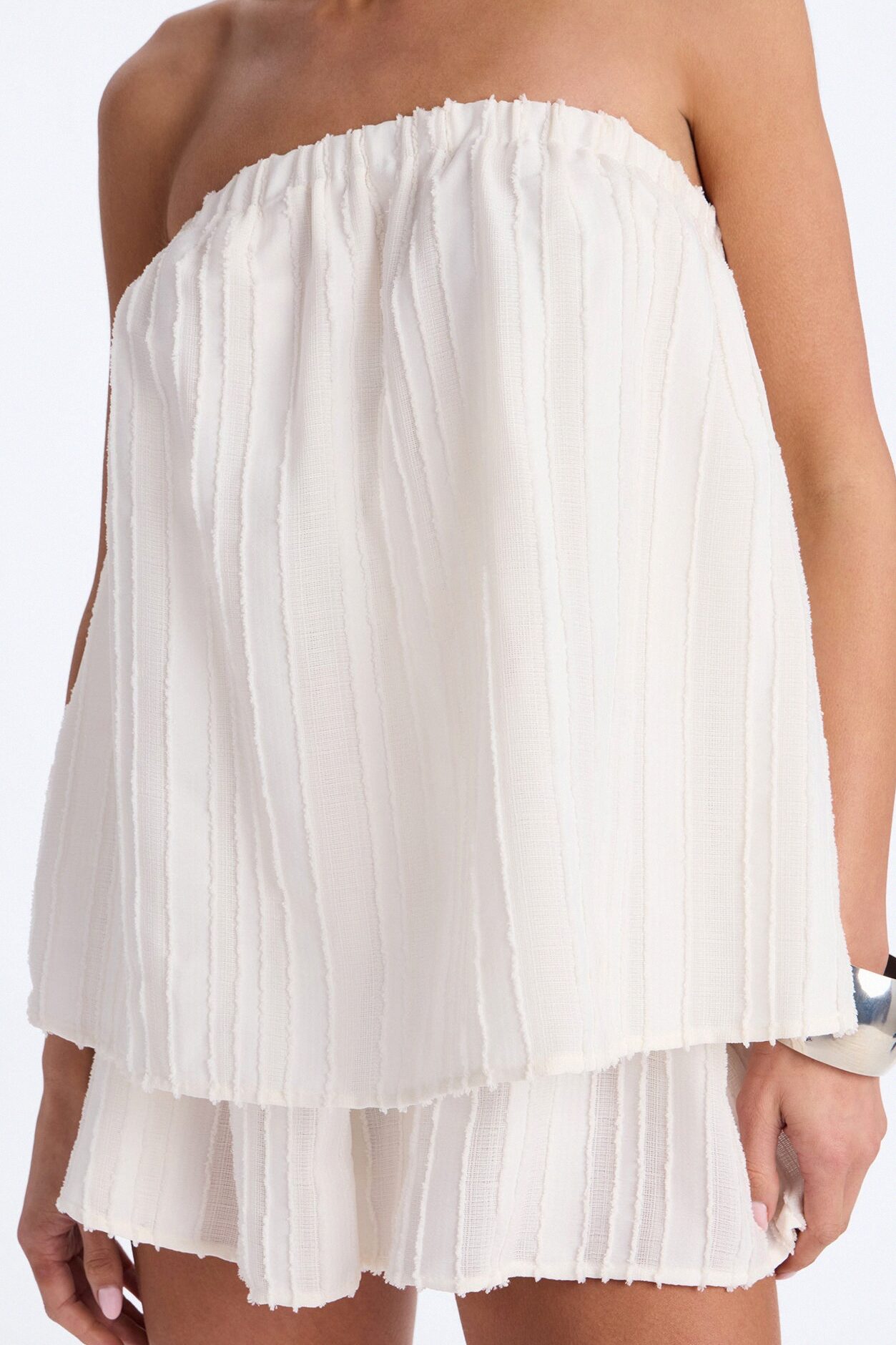 Kayley Strapless Tiered Romper - White