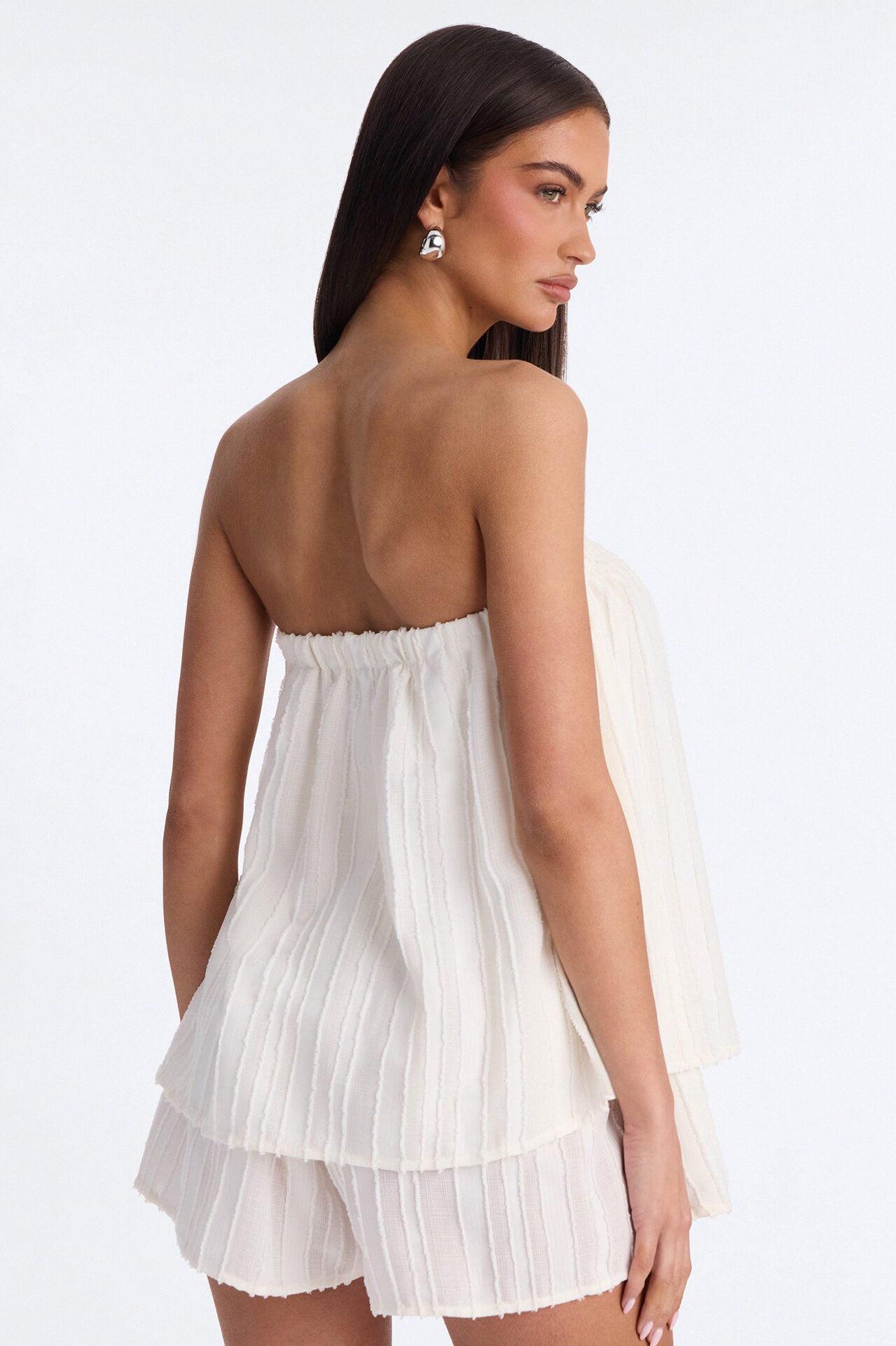 Kayley Strapless Tiered Romper - White