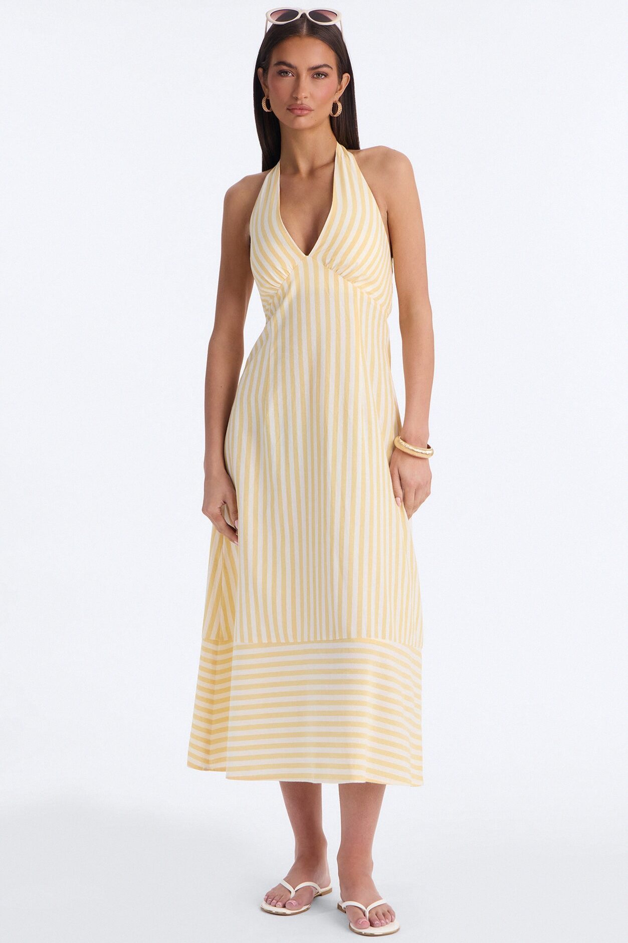 Cordelia Striped Linen Midi Dress - Yellow/combo