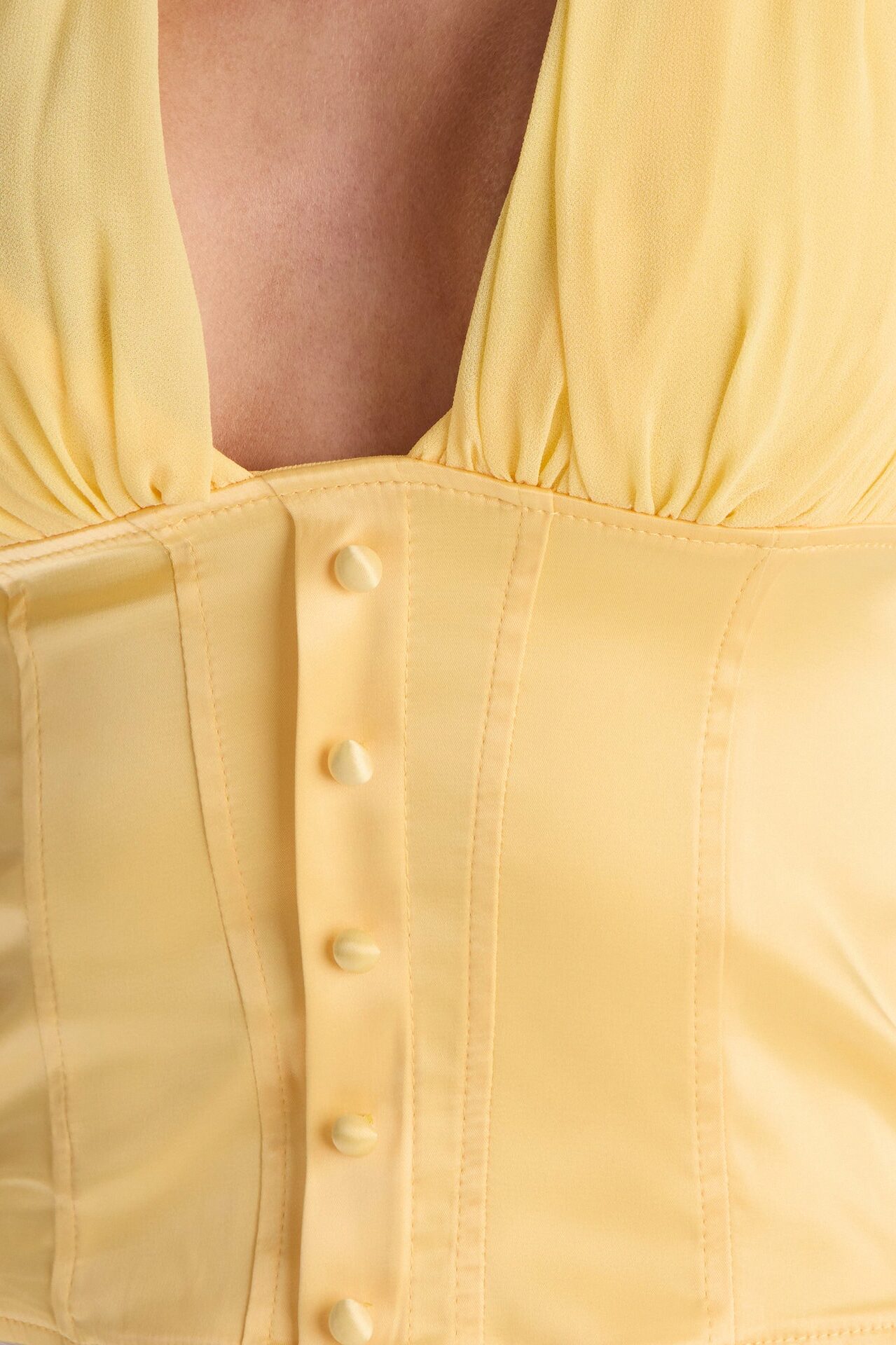 All Eyes Here Tie Neck Satin Halter Top - Yellow