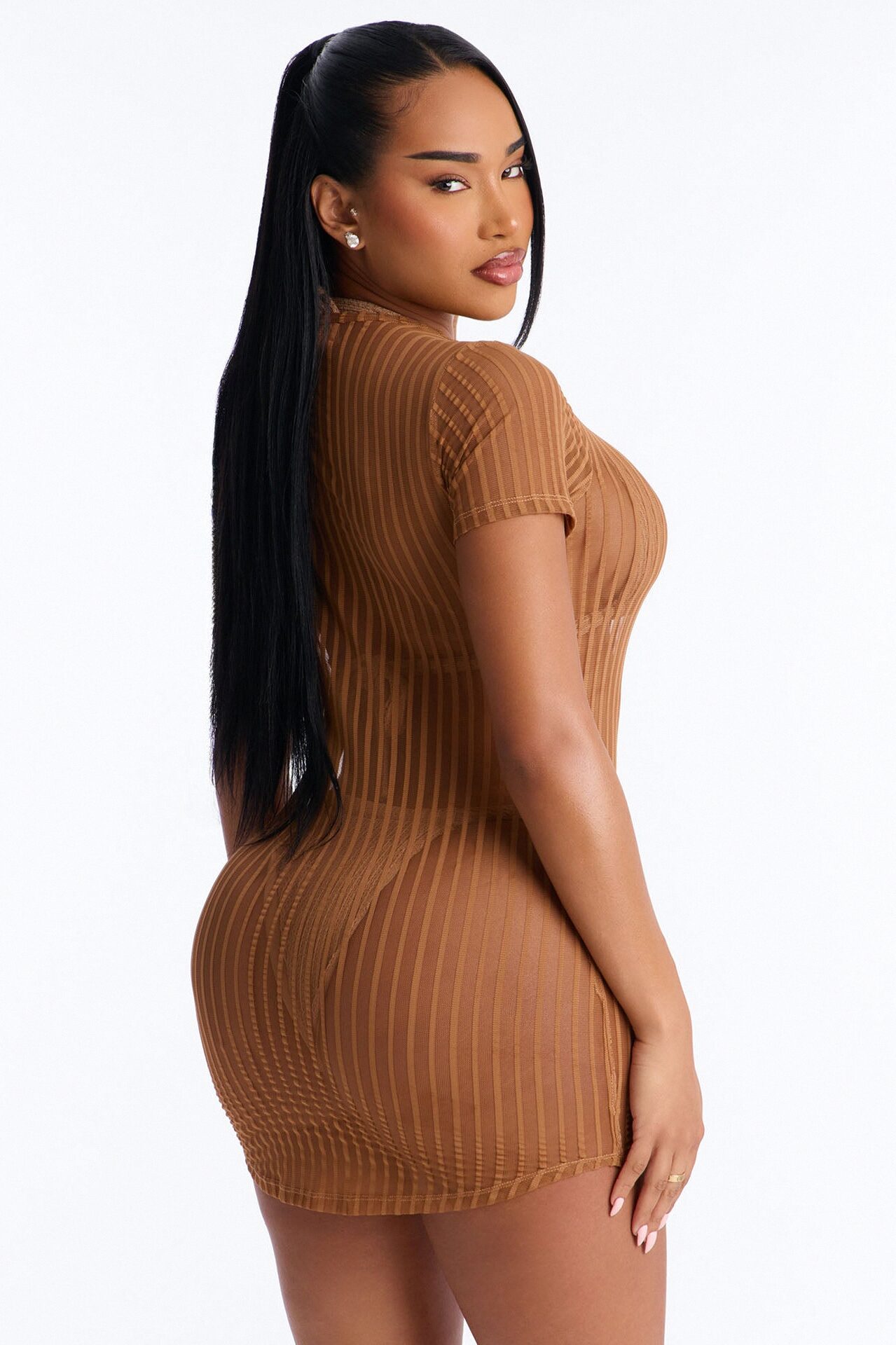 Palm Shade Stripe Cover Up - Mocha