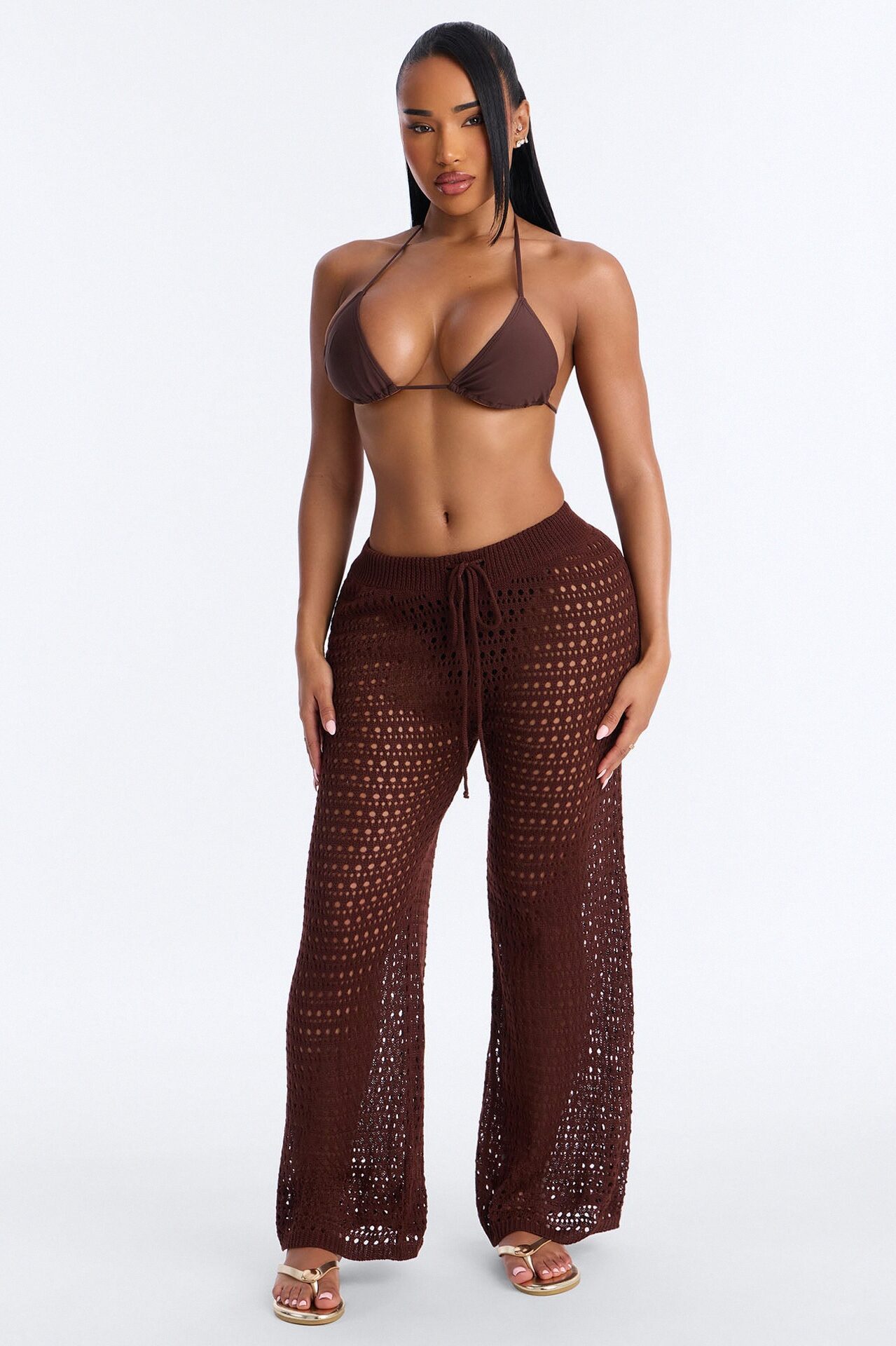 Temptress Textured Knit Swim Cover Up Pant - Chocolate