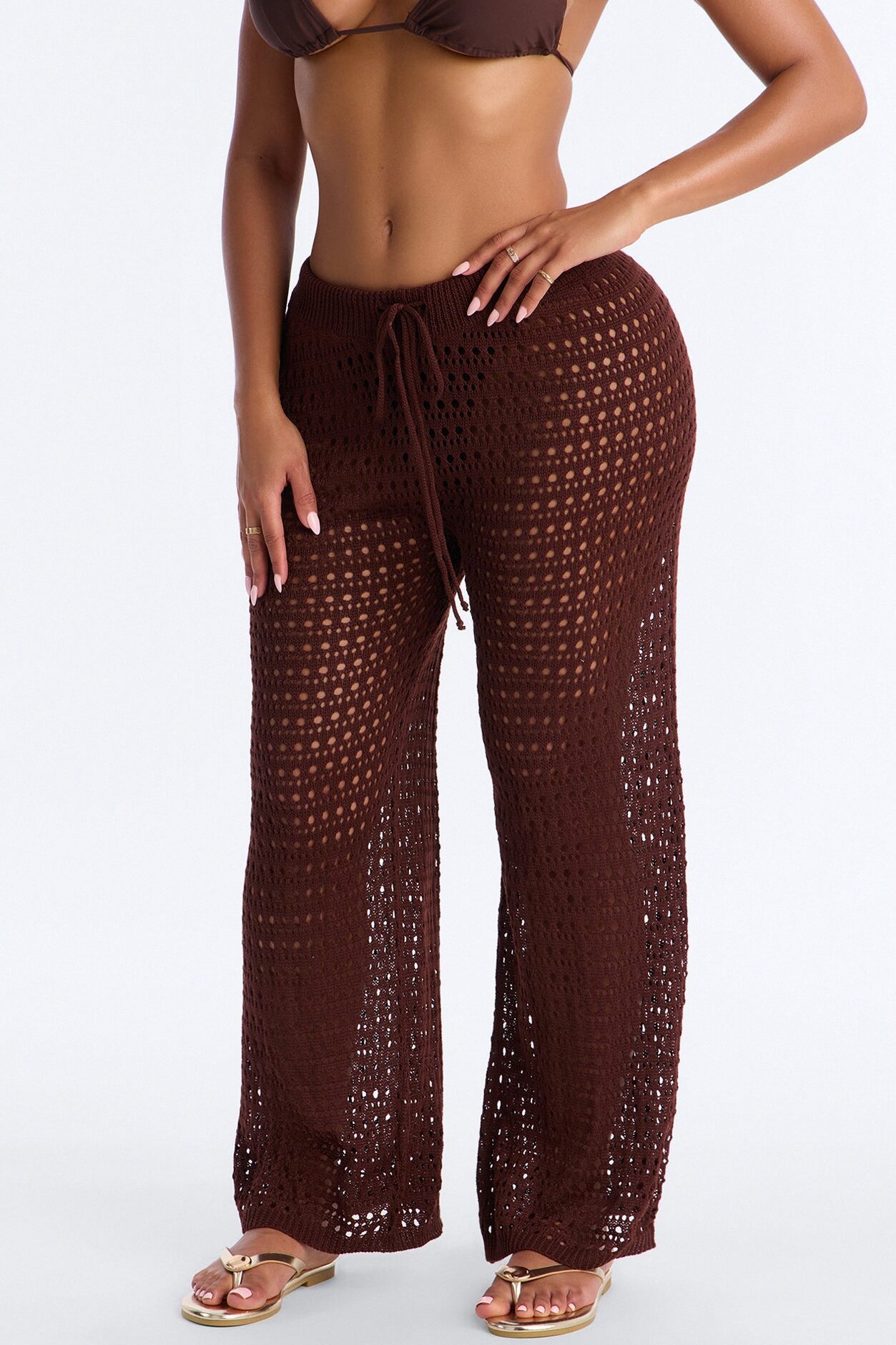 Temptress Textured Knit Swim Cover Up Pant - Chocolate