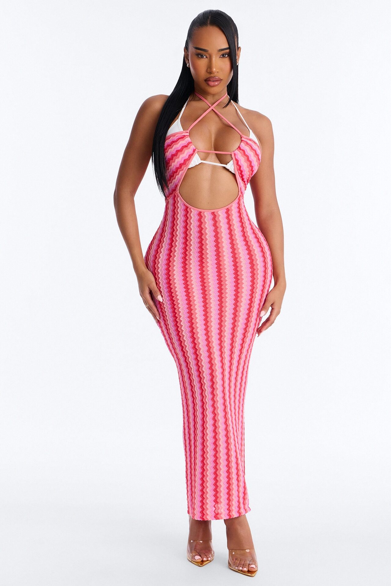 Deep Sea Swim Knit Cover Up Dress - Pink/combo