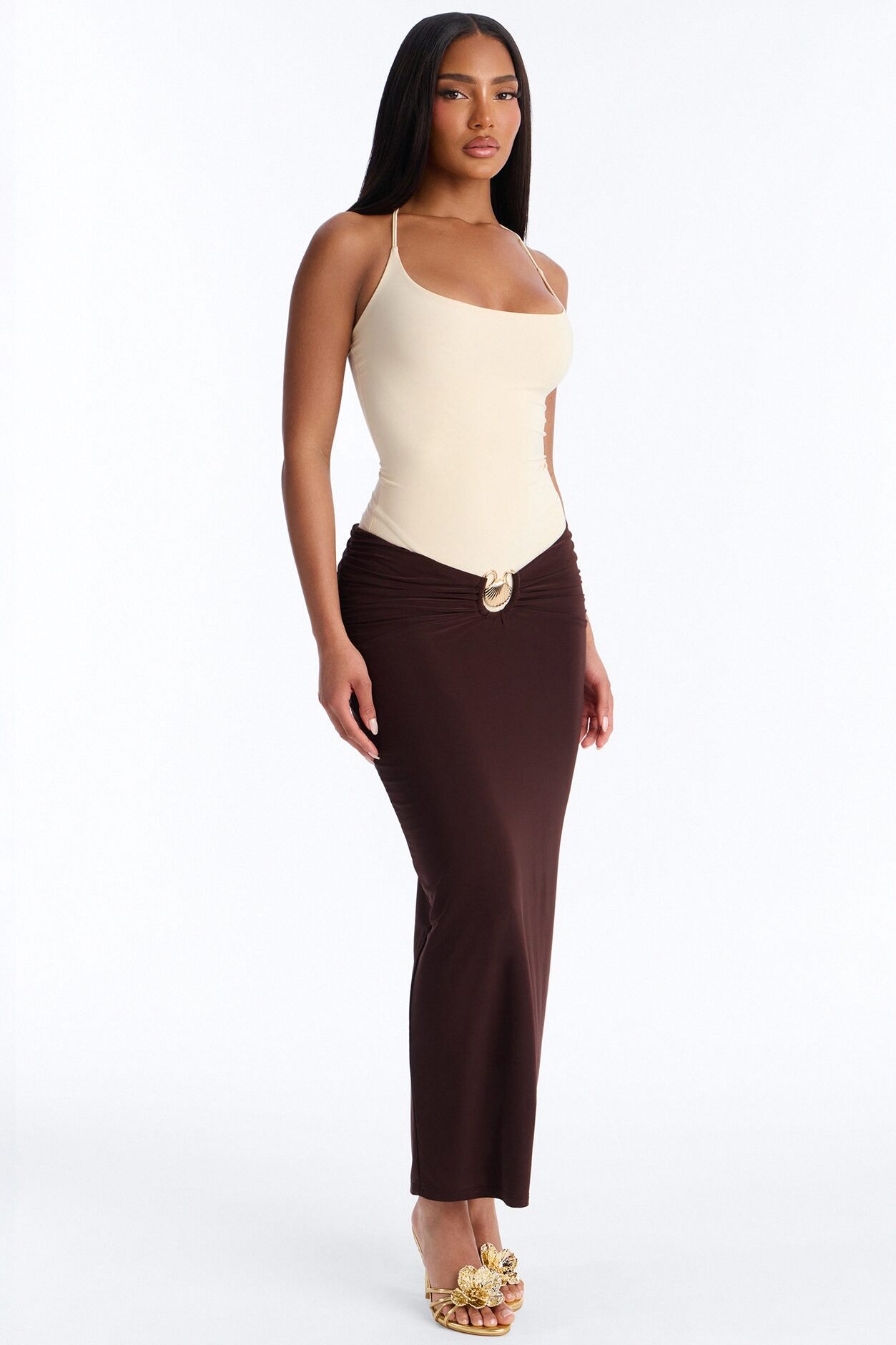 Maura Maxi Skirt Set - Brown/combo