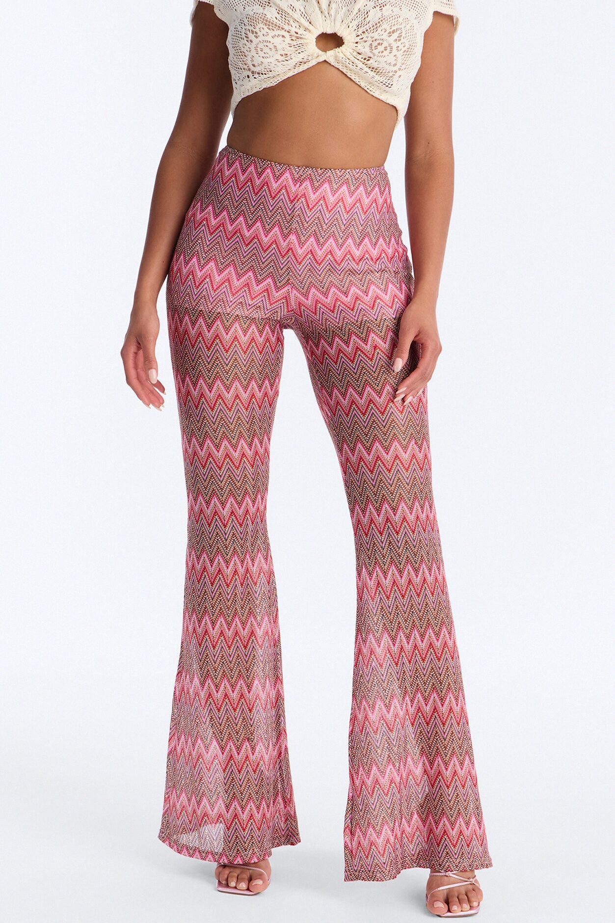 Not Your Muse Festival Crochet Flare Pant 33″ - Pink/combo