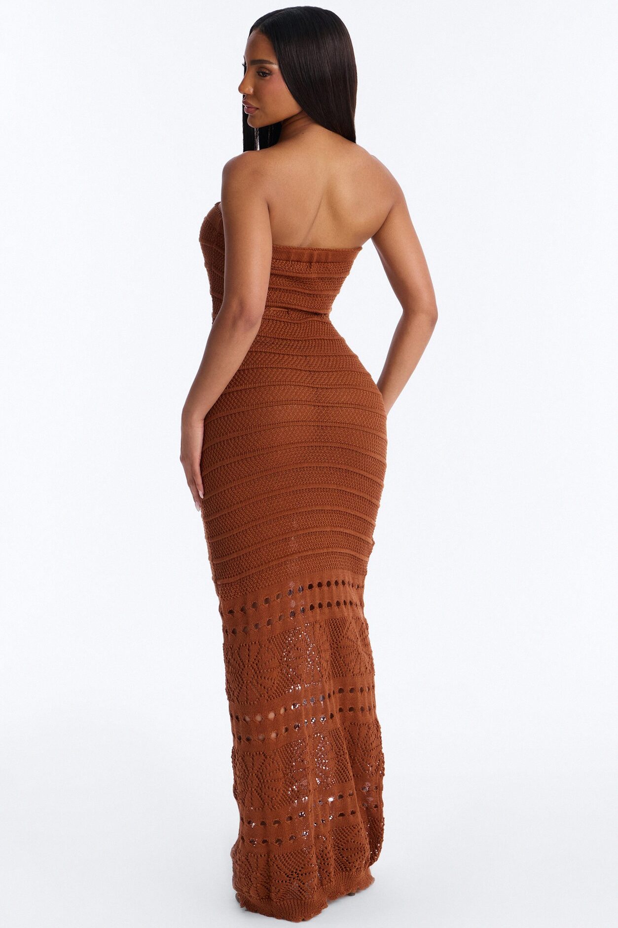 Pam Springs Strapless Crochet Maxi Dress - Cognac