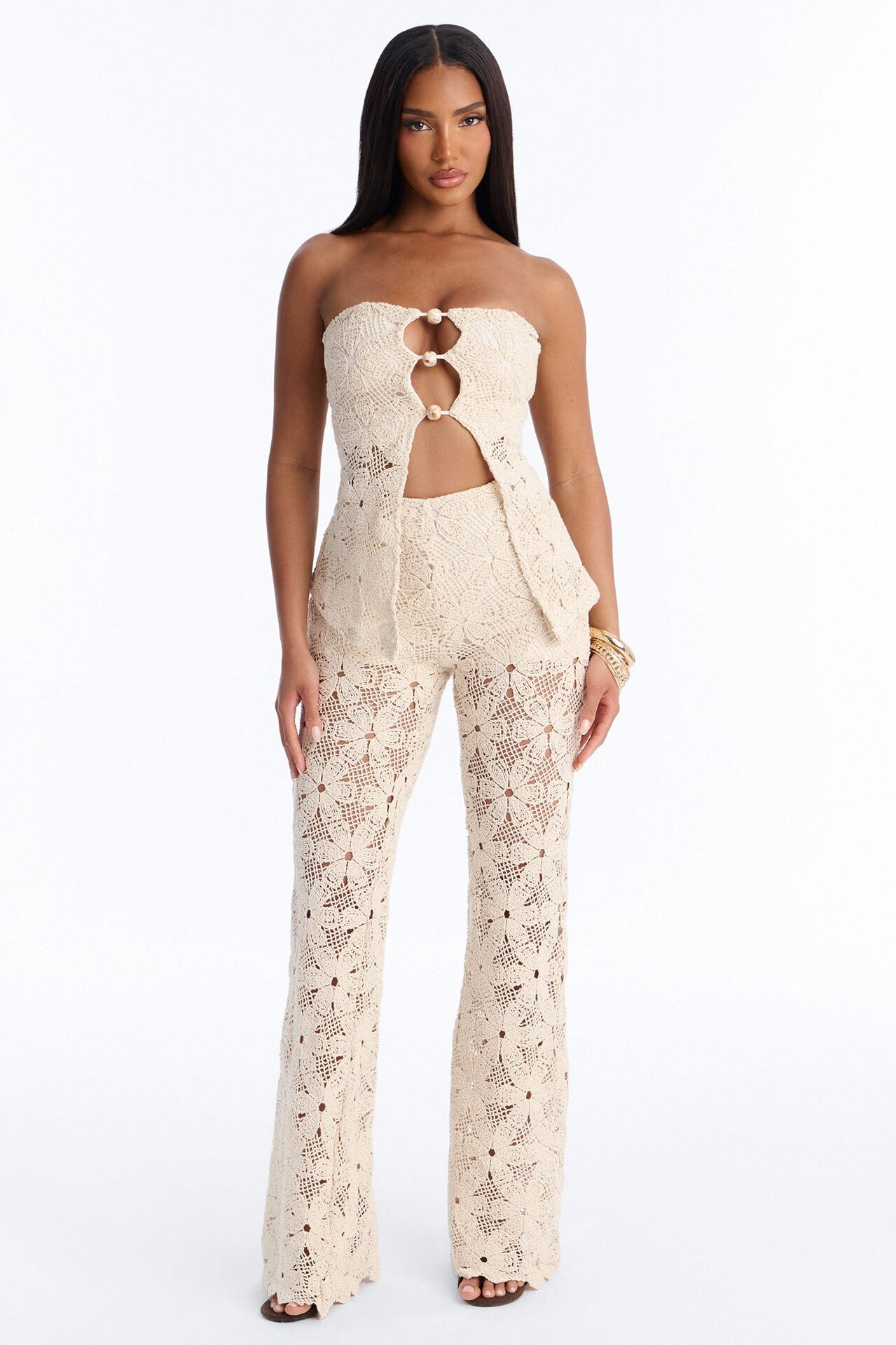 Serena Crotchet Pant Set - Natural