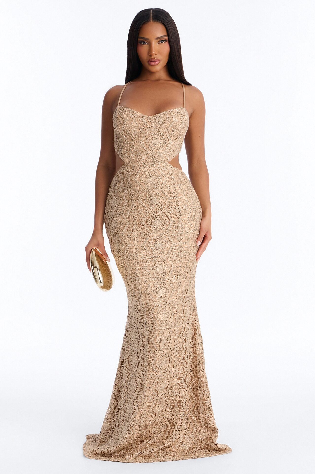 Heat Check Metallic Crochet Maxi Dress - Taupe