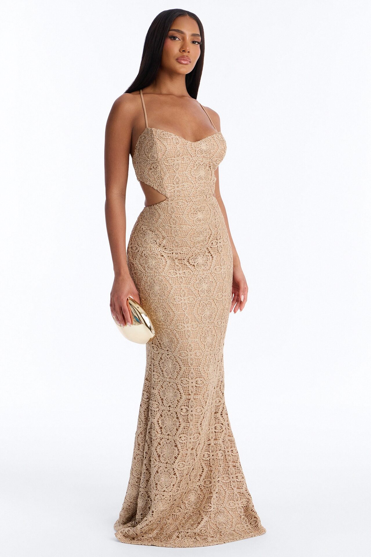 Heat Check Metallic Crochet Maxi Dress - Taupe