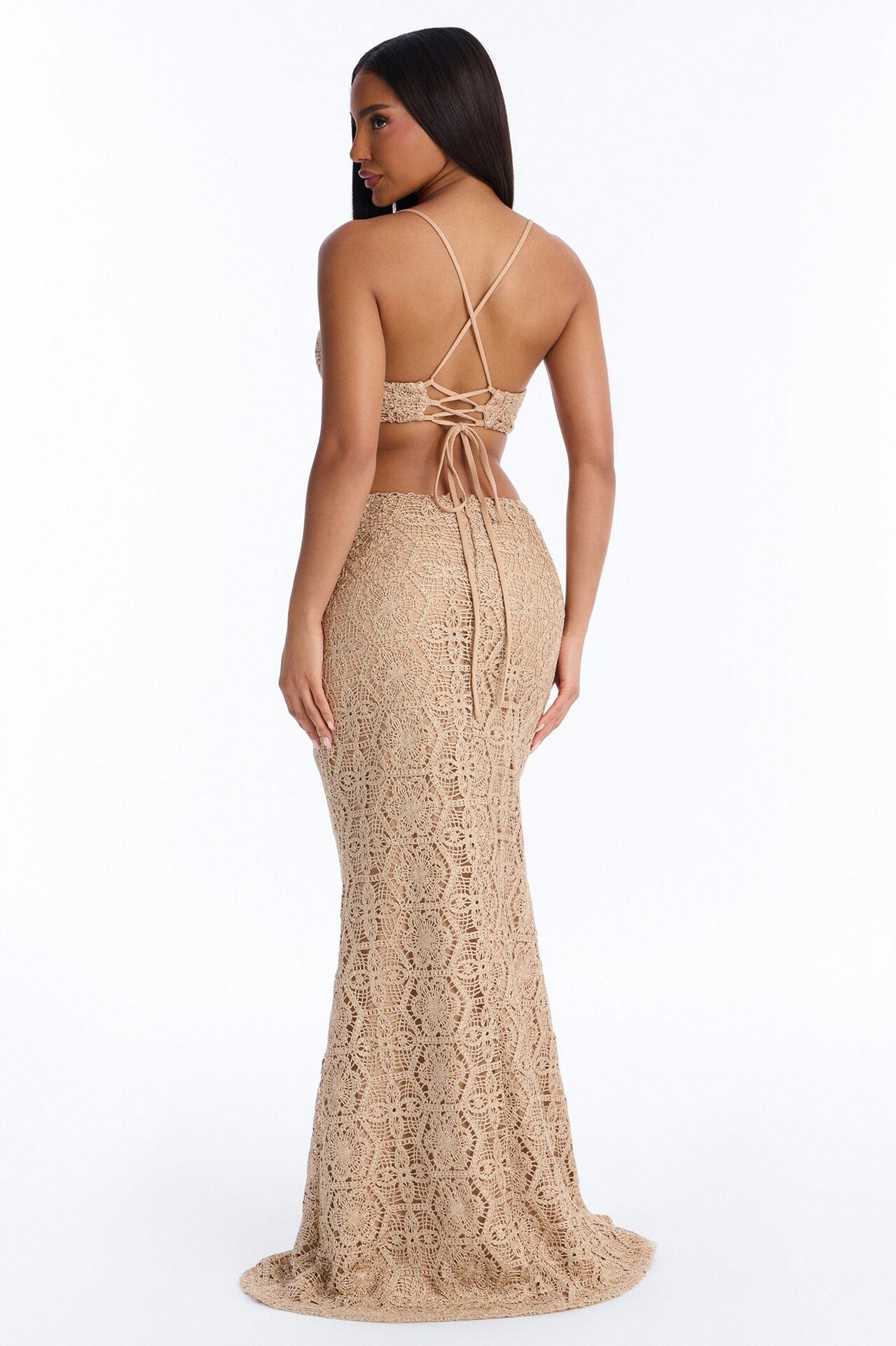 Heat Check Metallic Crochet Maxi Dress - Taupe