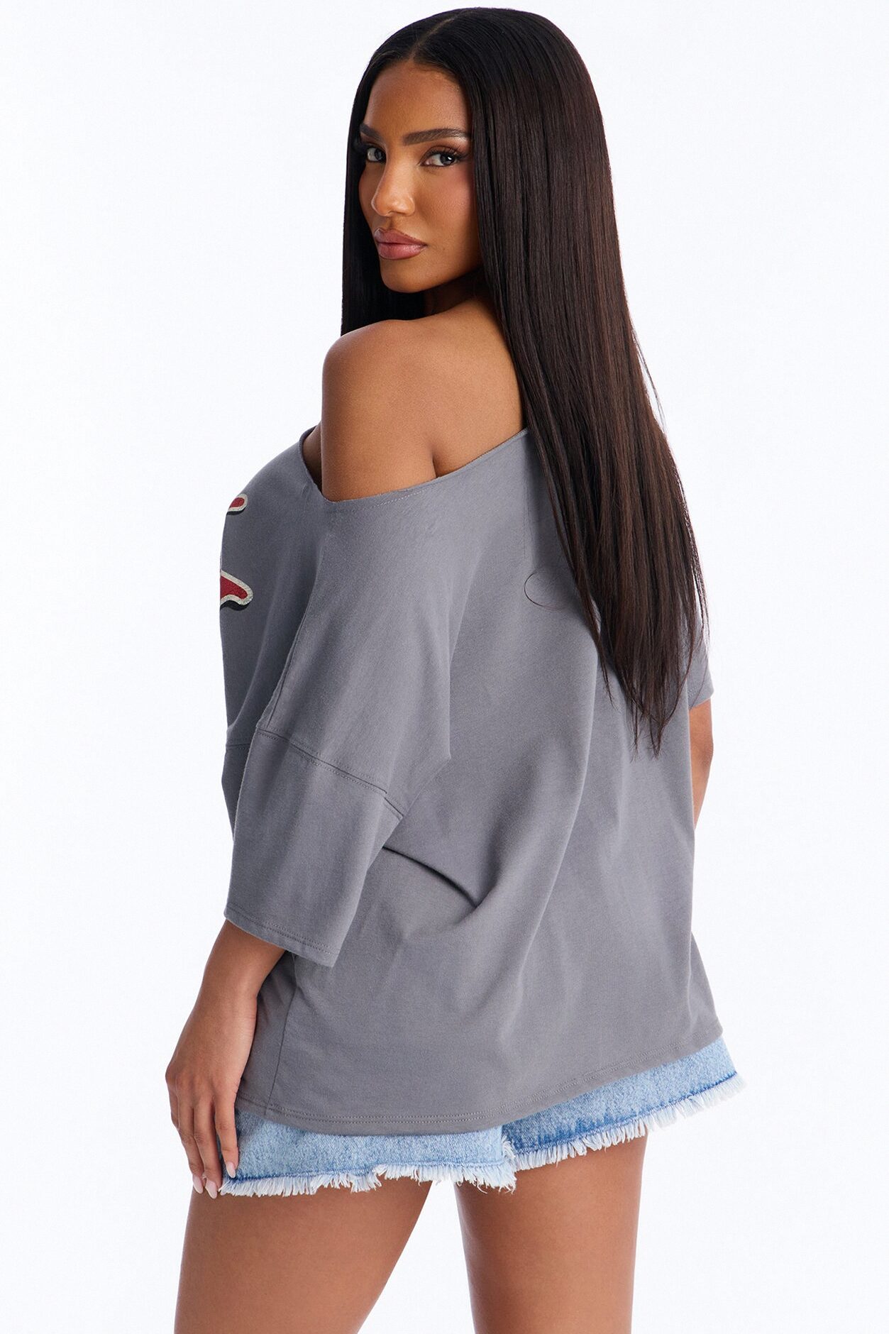 Coors Light Off Shoulder Cropped Tee - Charcoal