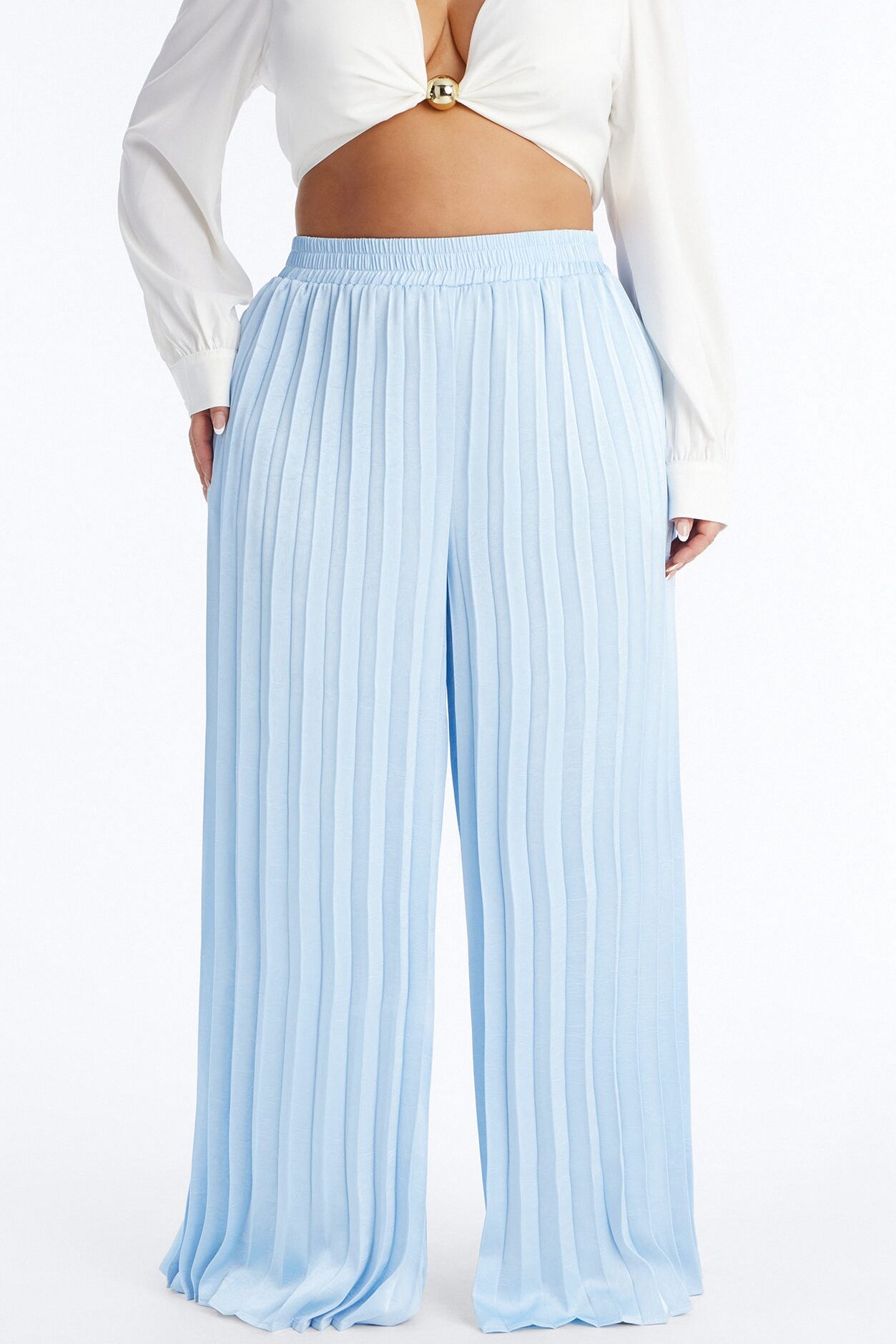 Let's Go Babe Satin Wide Leg Pant 32 - Light Blue