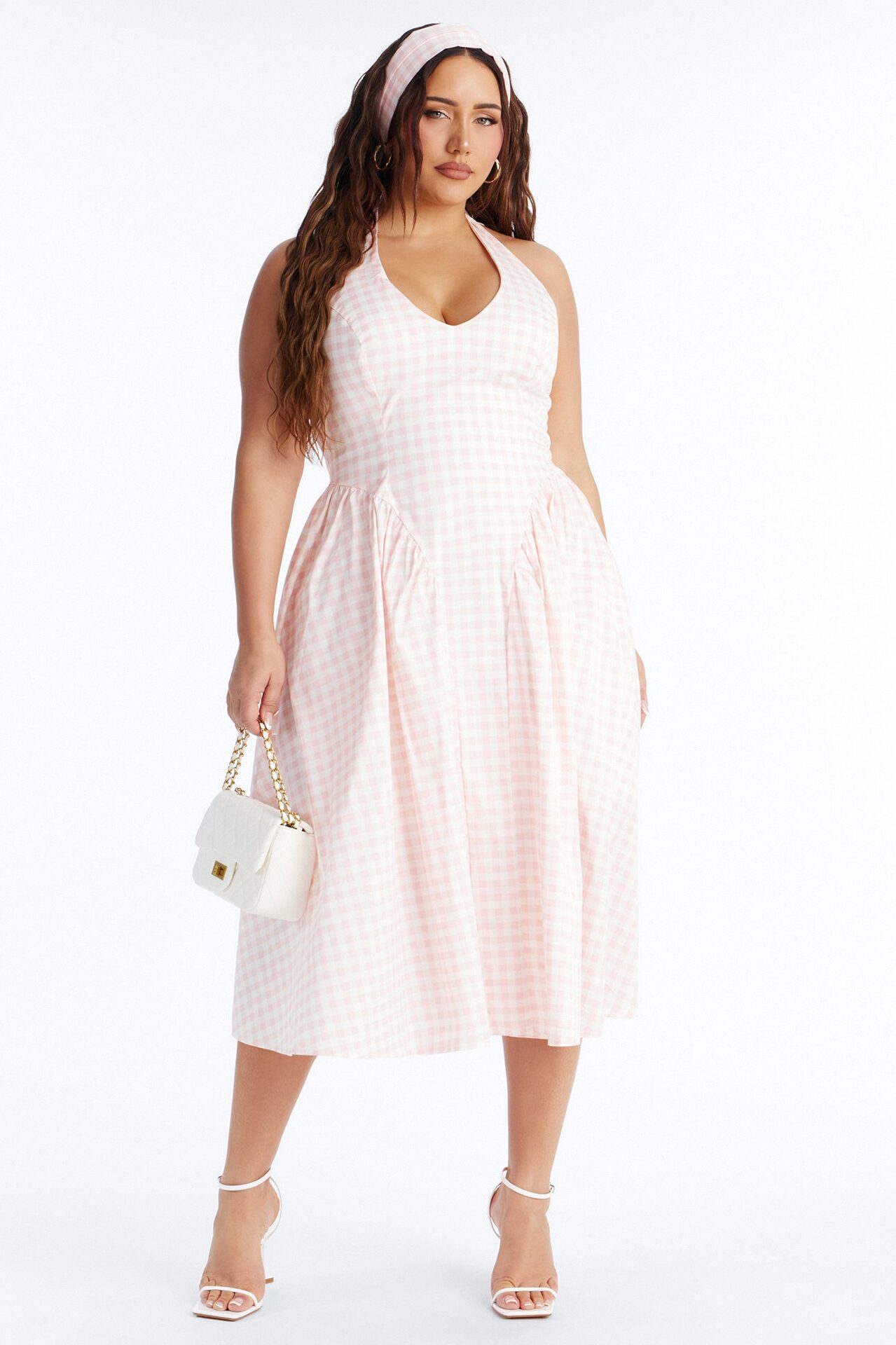 Mara Corset Gingham Midi Dress - Pink/combo