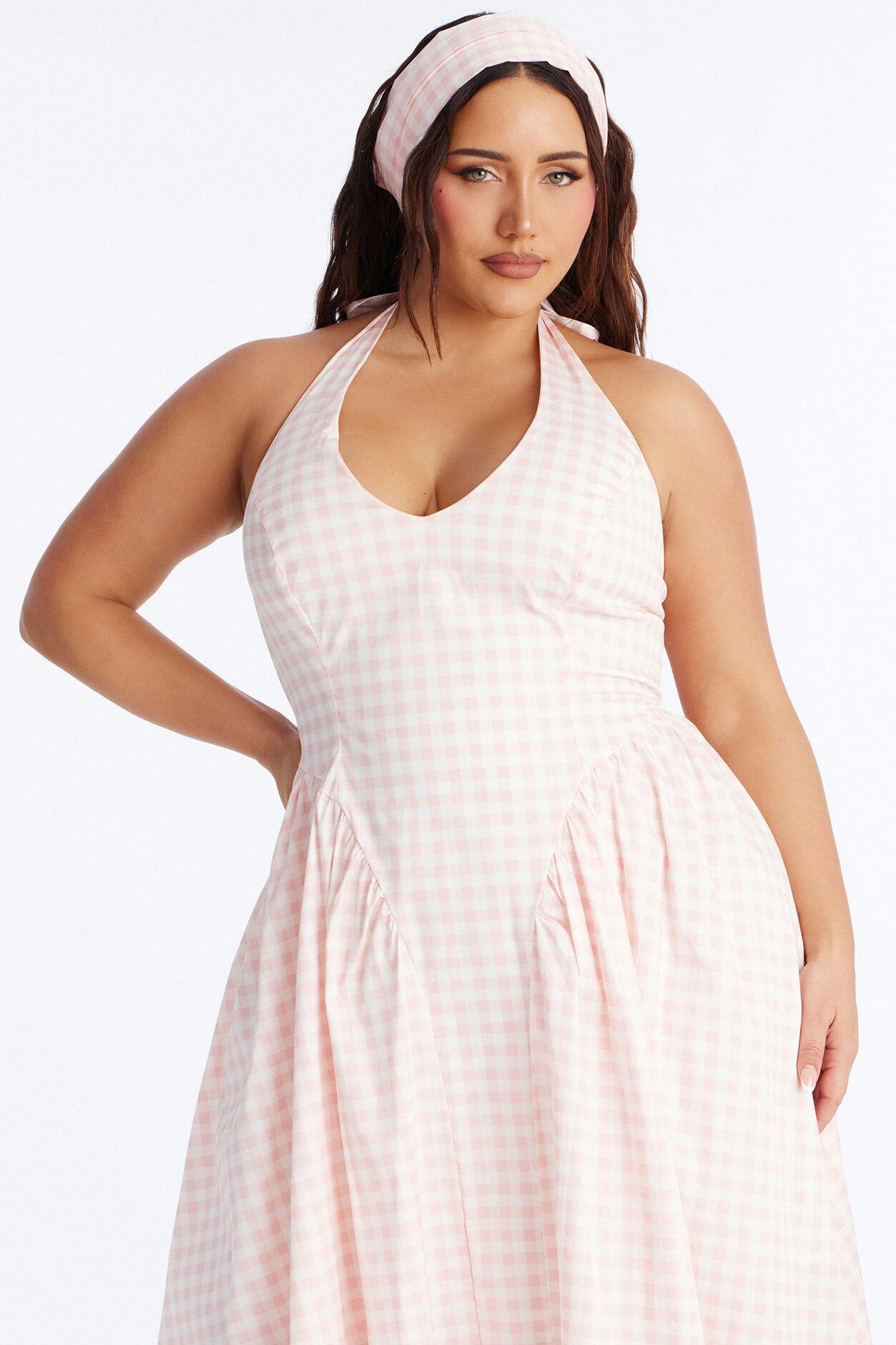 Mara Corset Gingham Midi Dress - Pink/combo