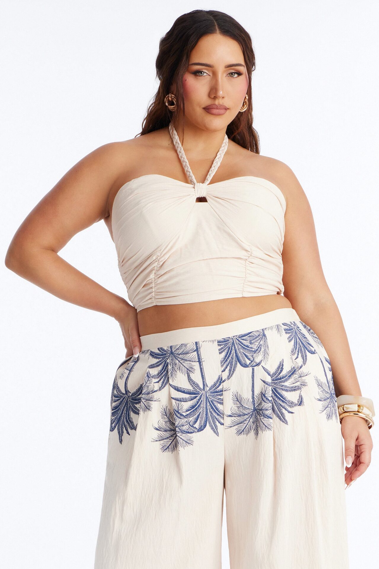 Island Babe Linen Halter Pant Set - Taupe/combo
