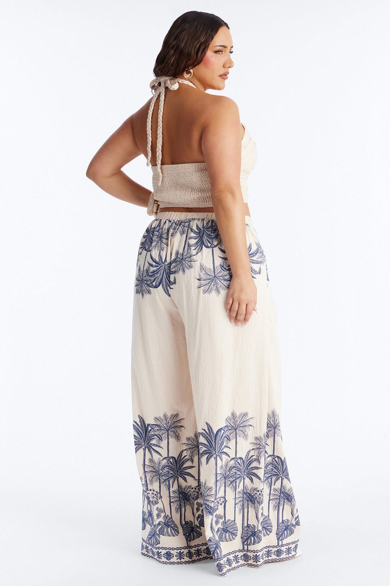 Island Babe Linen Halter Pant Set - Taupe/combo
