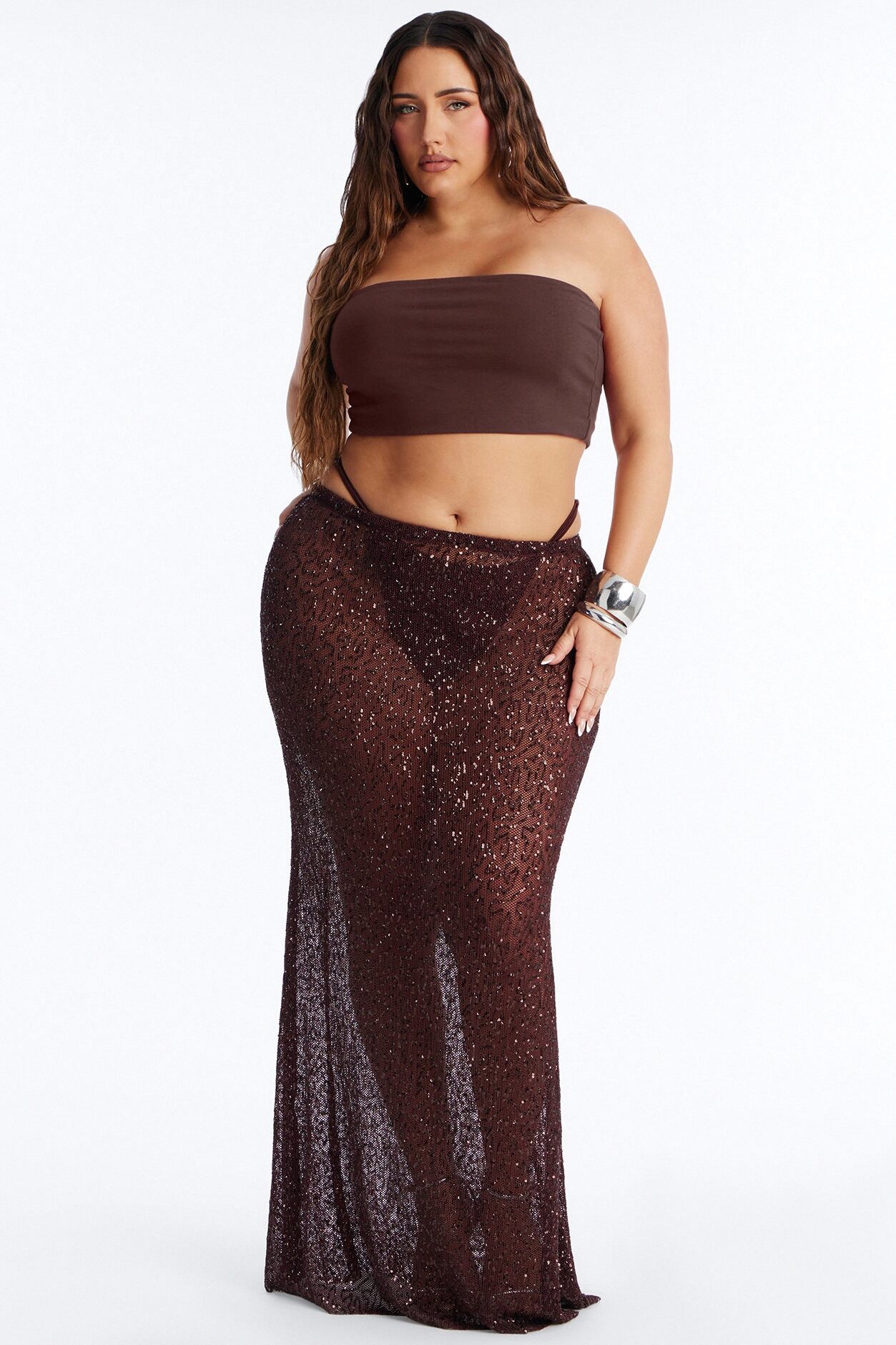 Lost In Paradise Sequin Maxi Skirt - Chocolate