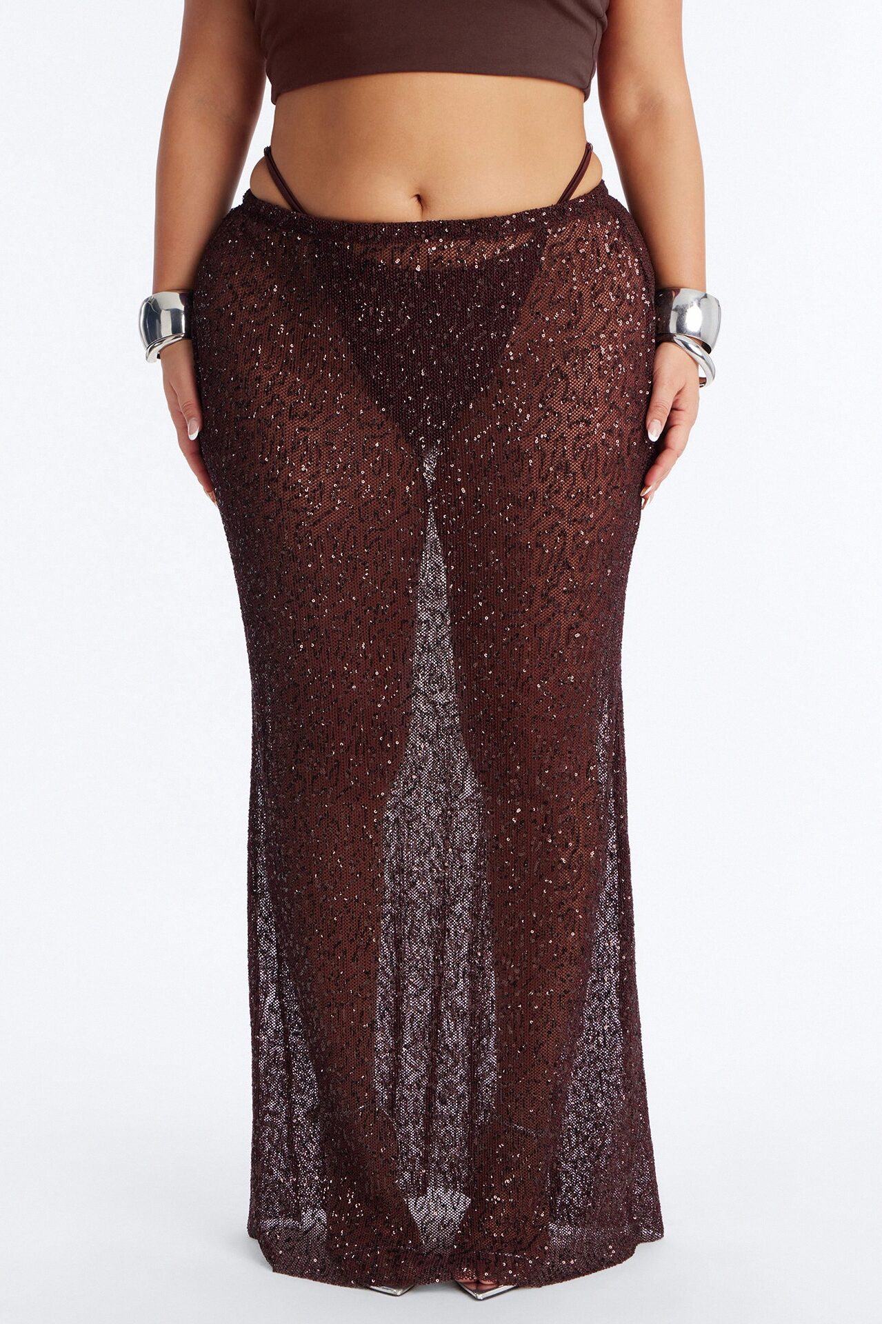 Lost In Paradise Sequin Maxi Skirt - Chocolate