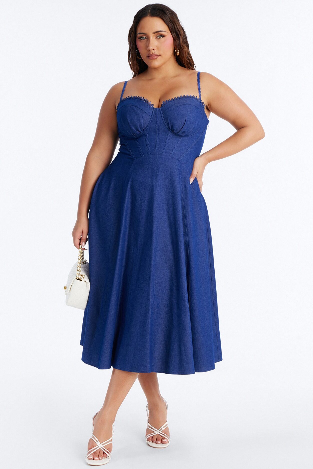 Making My Way Downtown Denim Midi Dress - Dark Wash