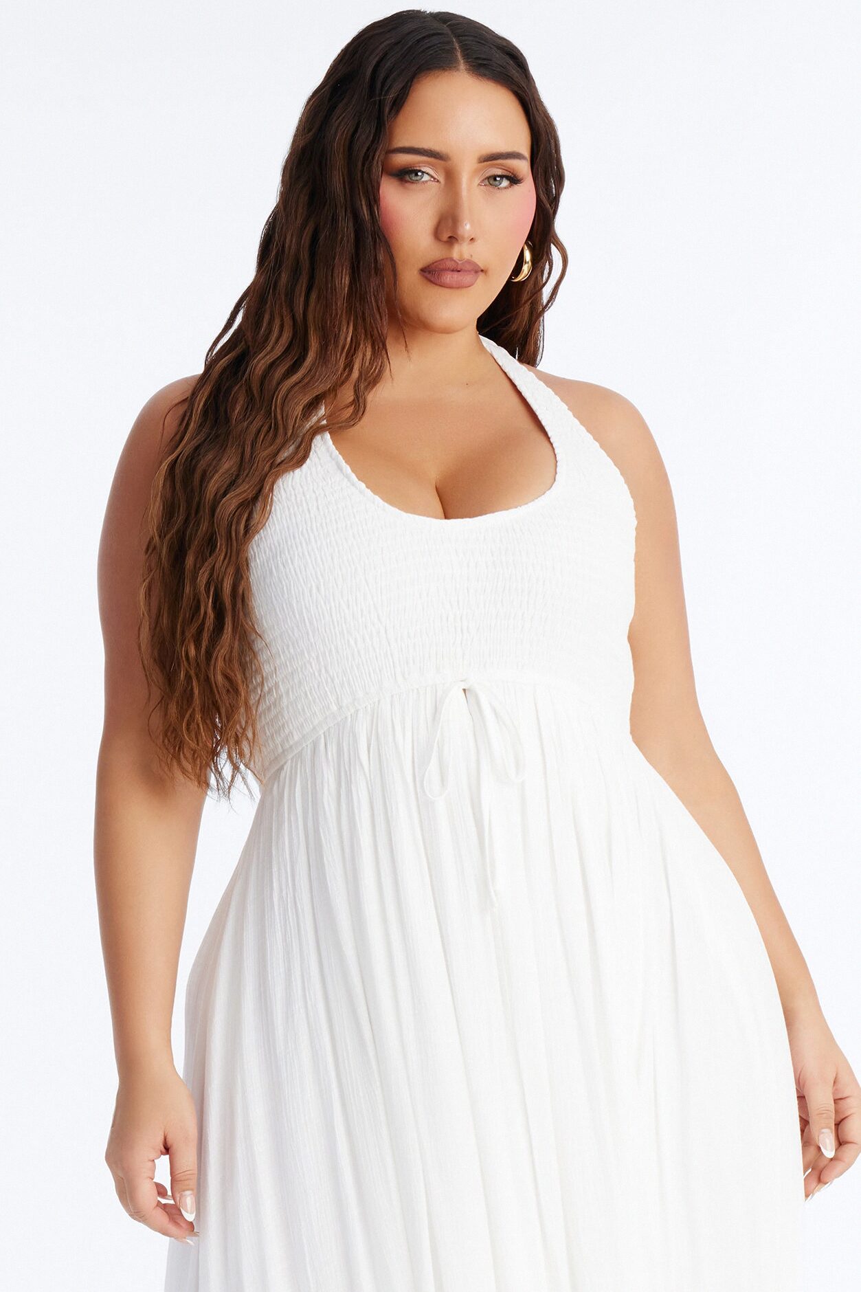 Freya Smocked Linen Maxi Dress - White