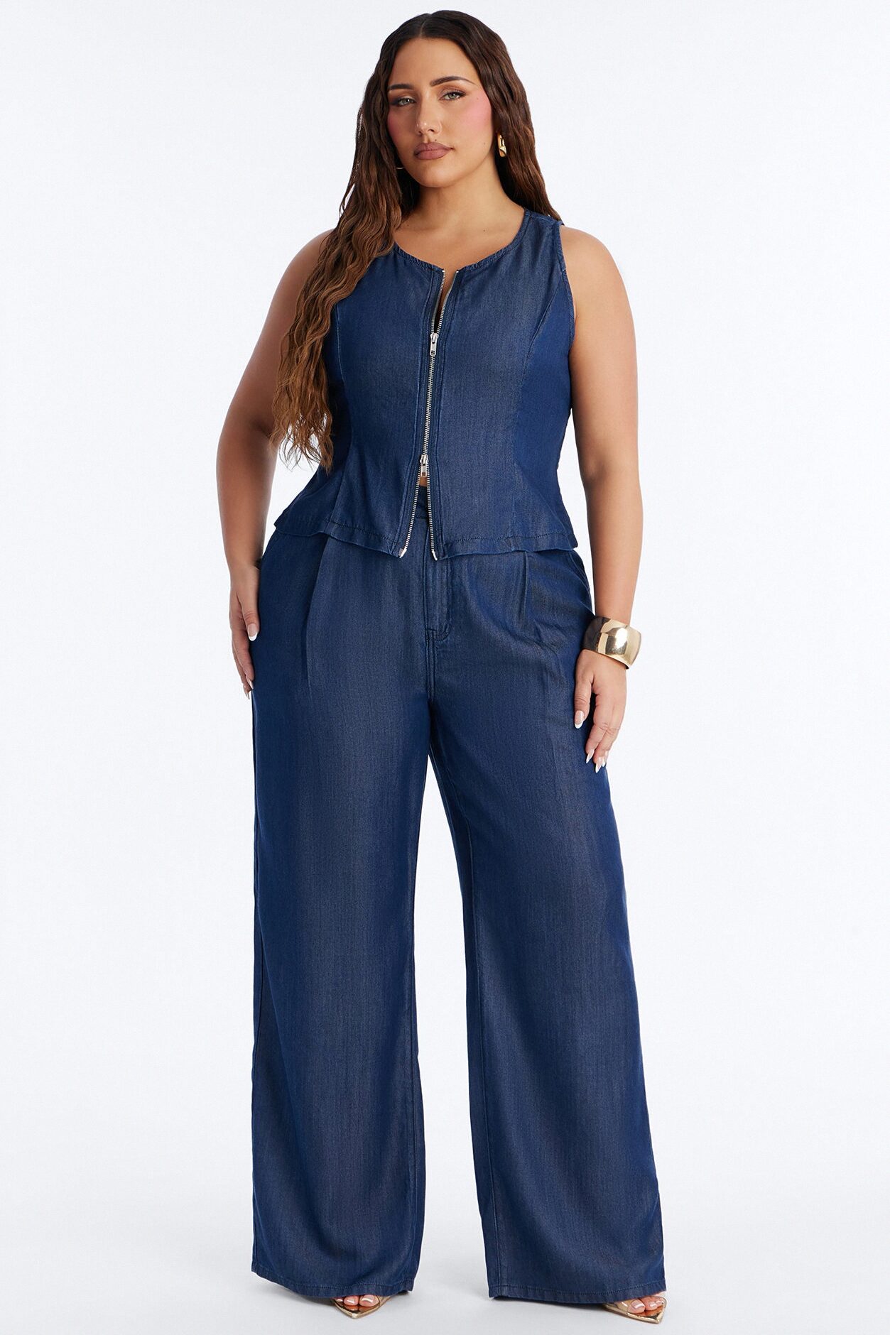 Haven Zip Up Sleeveless Dark Chambray Top - Rinse Blue Wash