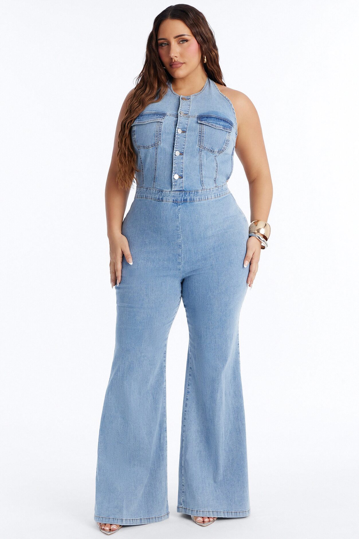 Halley Halter Denim Jumpsuit - Light Wash