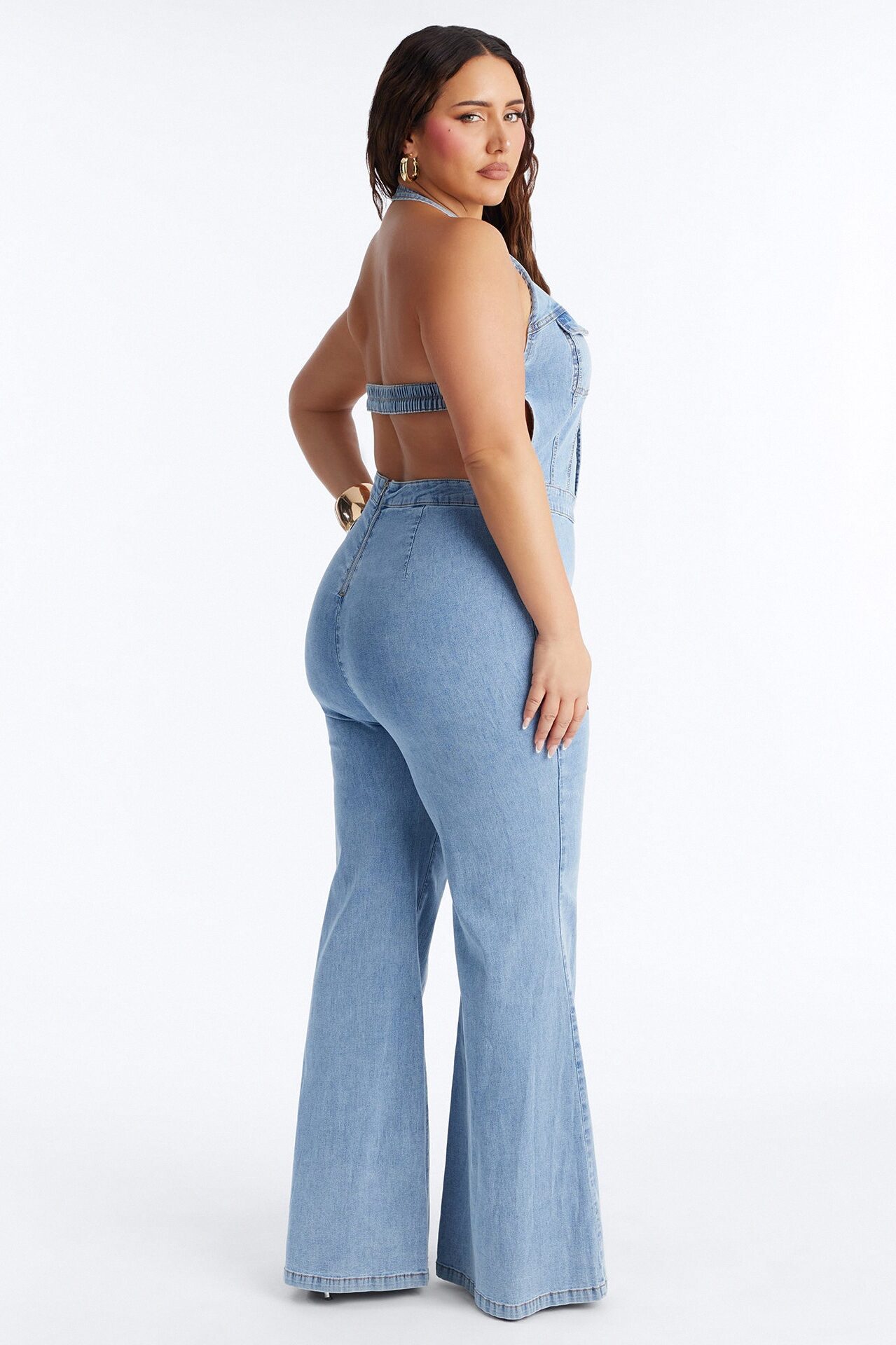 Halley Halter Denim Jumpsuit - Light Wash