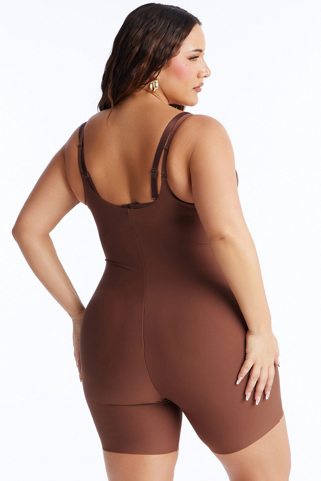 Total Control Core Sculpted Open Bust Mid Thigh Bodysuit - Mocha