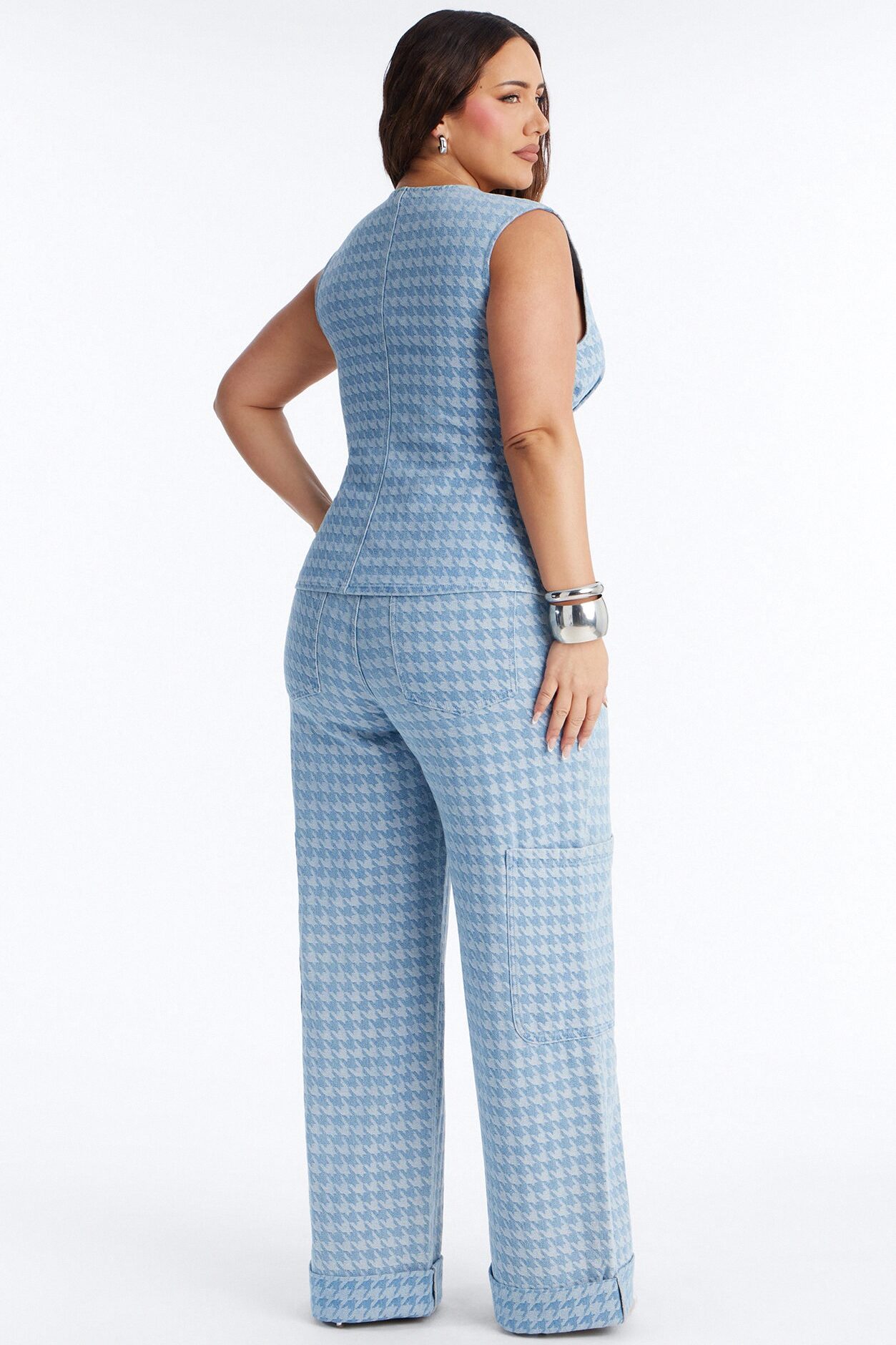 Desiree Denim Houndstooth Pant Set - Light Wash