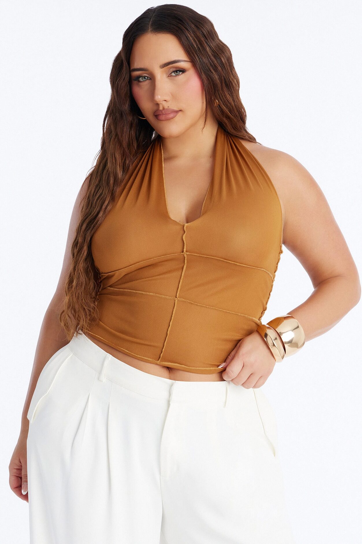 Sweet Heat Sheer Mesh Halter Top - Mustard