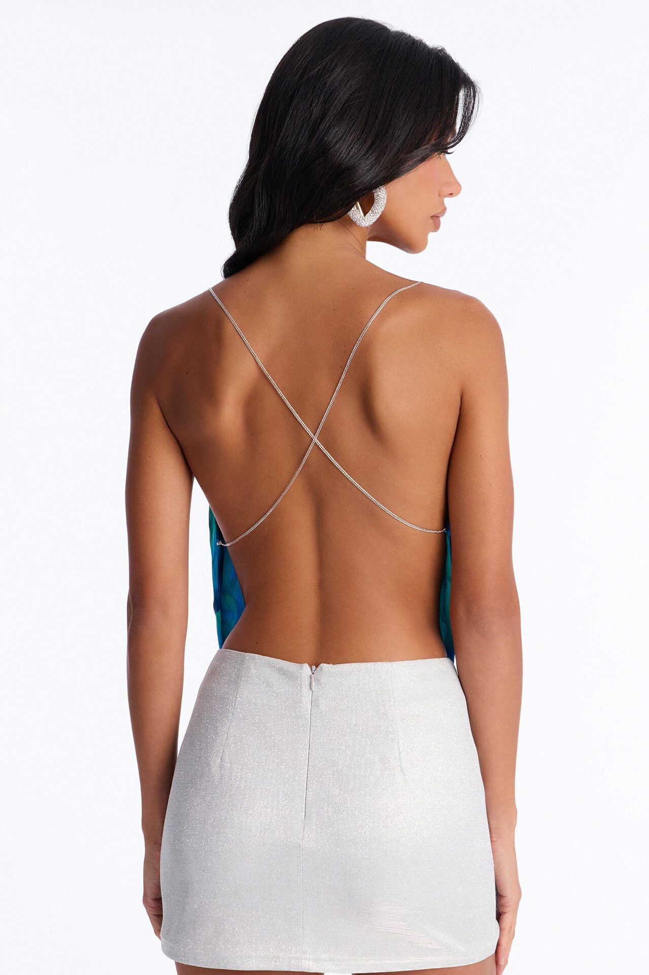 Flirt First Chain Strap Satin Halter Top - Blue/combo