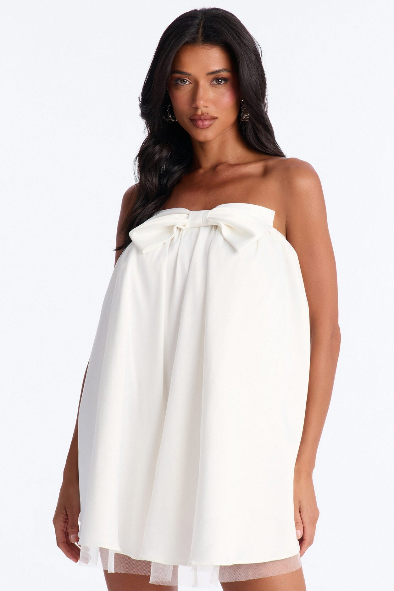 Charli Strapless Satin Mini Dress - White