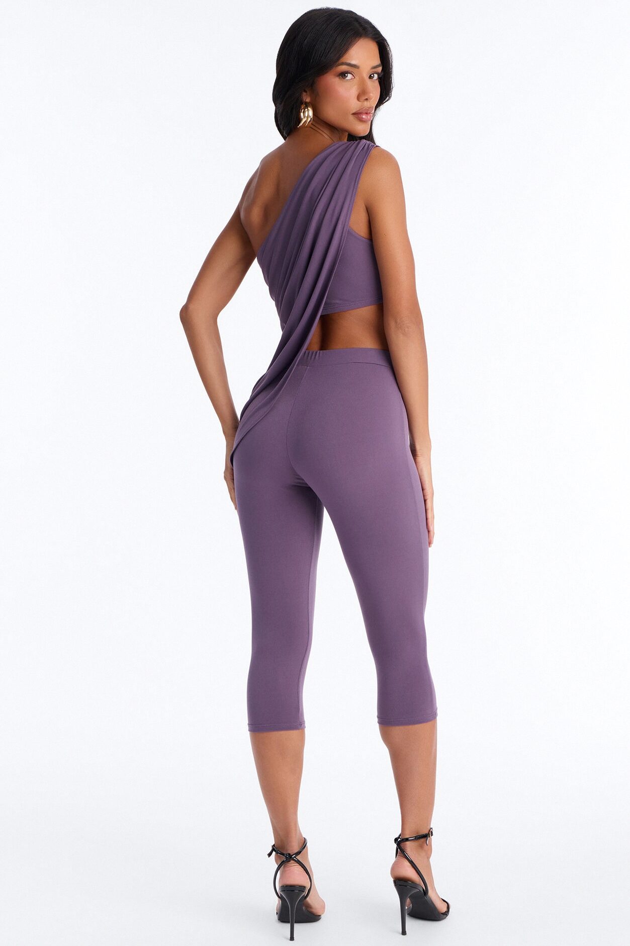 Leticia Draped One Shoulder Capri Set - Purple